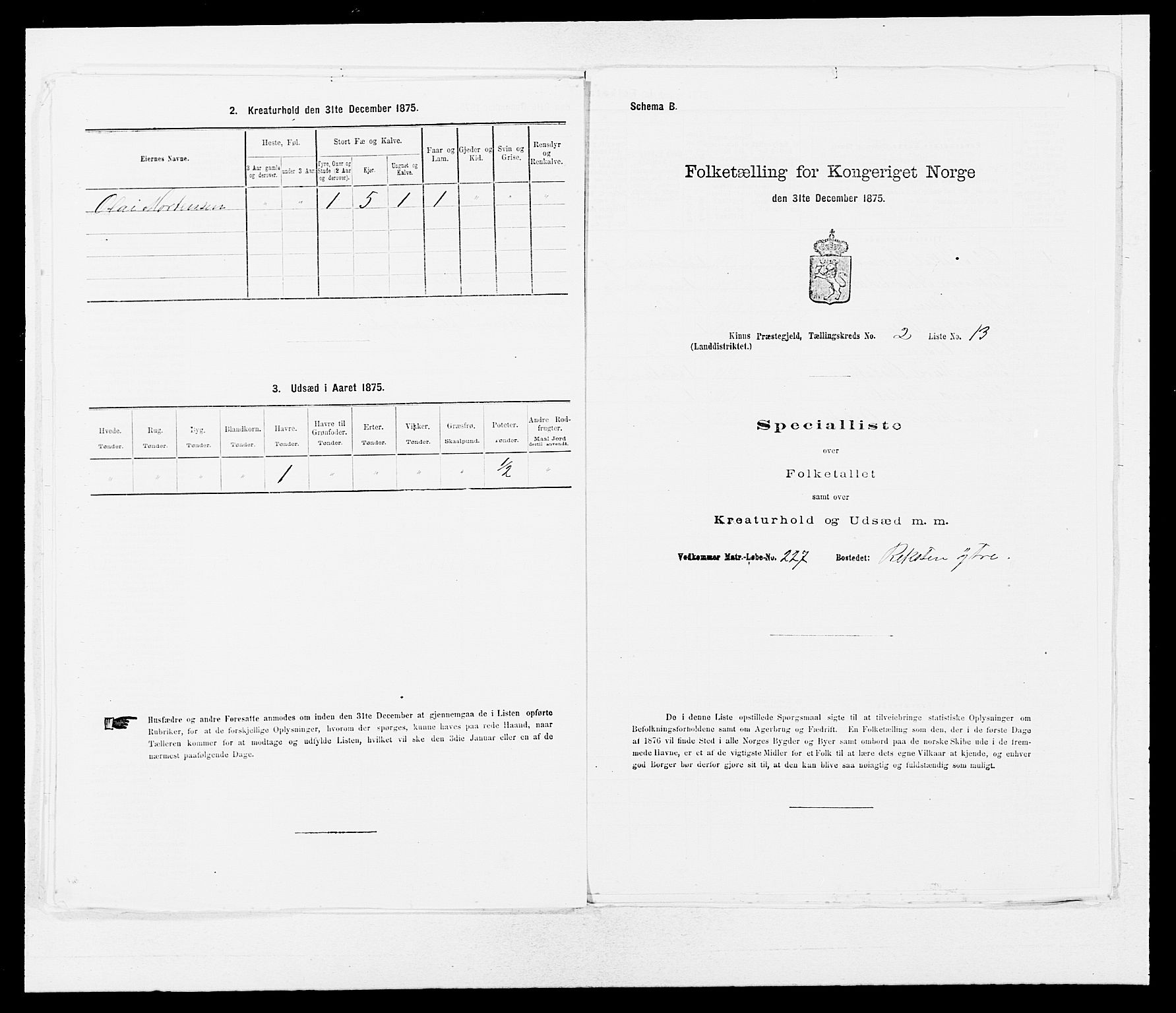 SAB, 1875 census for 1437L Kinn/Kinn og Svanøy, 1875, p. 189