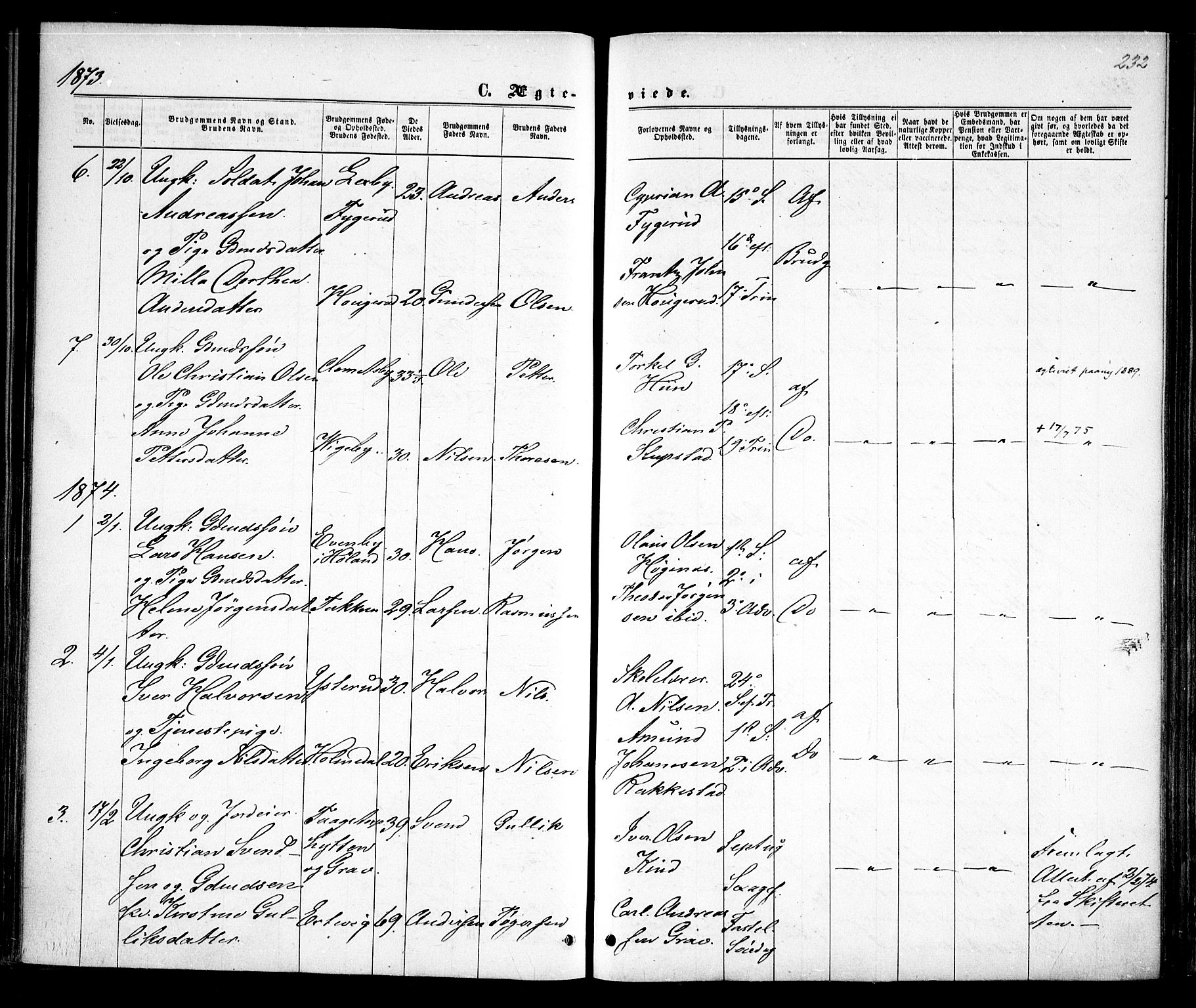 Rødenes prestekontor Kirkebøker, SAO/A-2005/F/Fa/L0008: Parish register (official) no. I 8, 1869-1879, p. 232