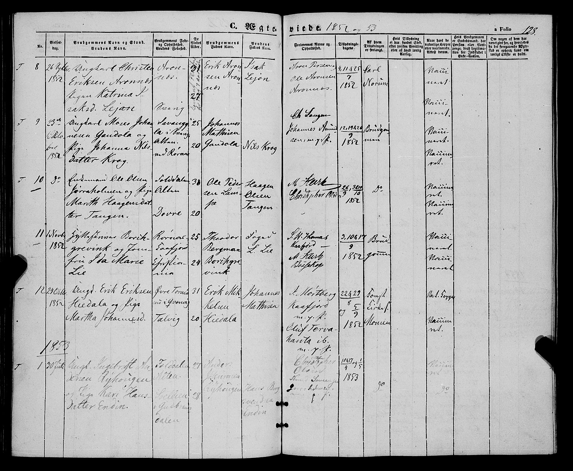 Talvik sokneprestkontor, SATØ/S-1337/H/Ha/L0016kirke: Parish register (official) no. 16, 1847-1857, p. 128
