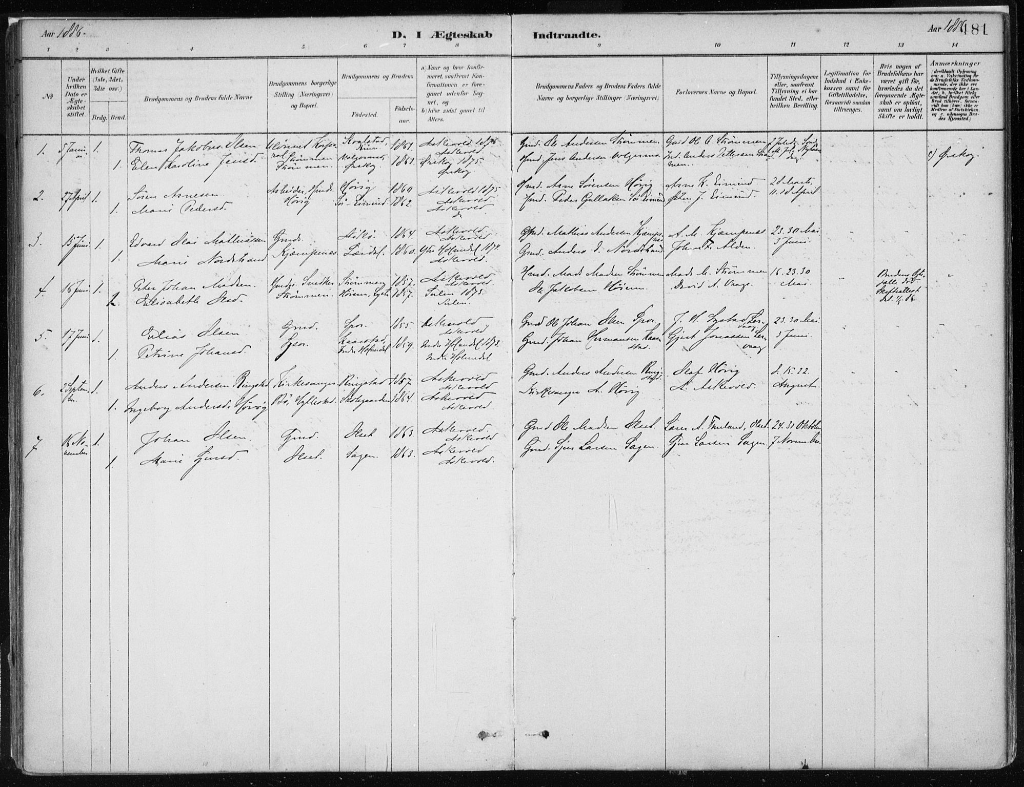 Askvoll sokneprestembete, AV/SAB-A-79501/H/Haa/Haab/L0002: Parish register (official) no. B 2, 1879-1909, p. 181