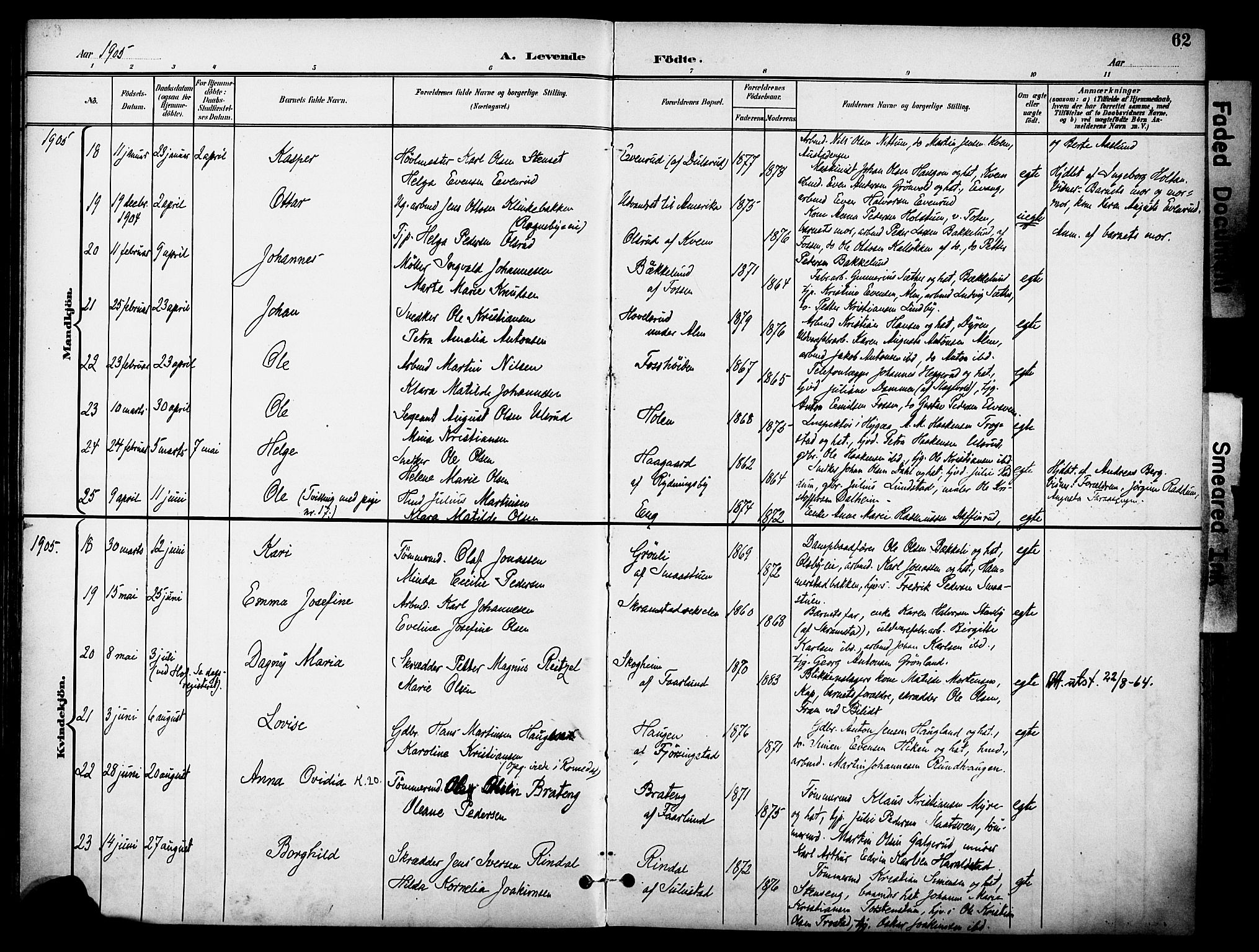 Østre Toten prestekontor, AV/SAH-PREST-104/H/Ha/Haa/L0009: Parish register (official) no. 9, 1897-1913, p. 62