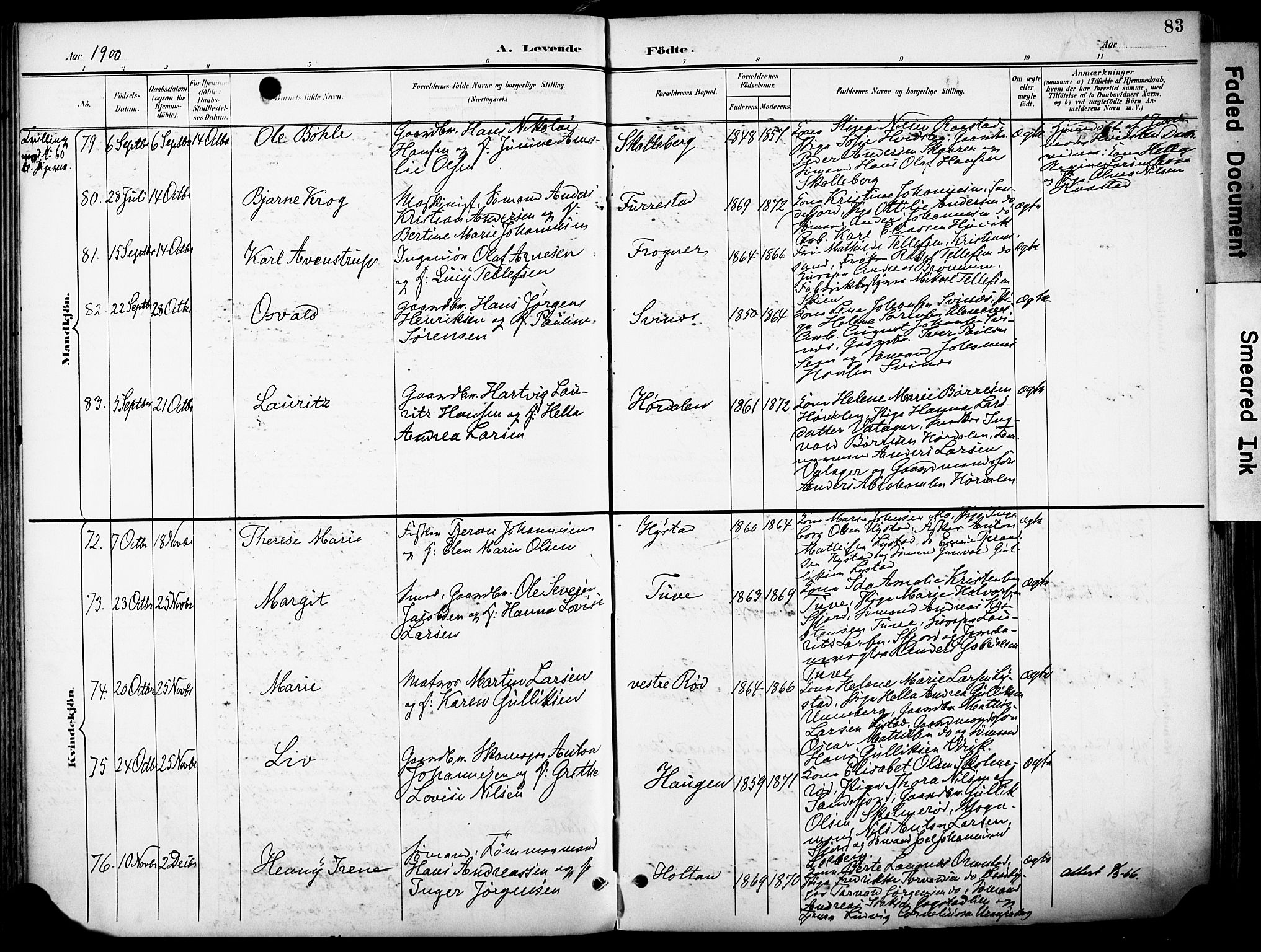 Sandar kirkebøker, AV/SAKO-A-243/F/Fa/L0014: Parish register (official) no. 14, 1896-1909, p. 83