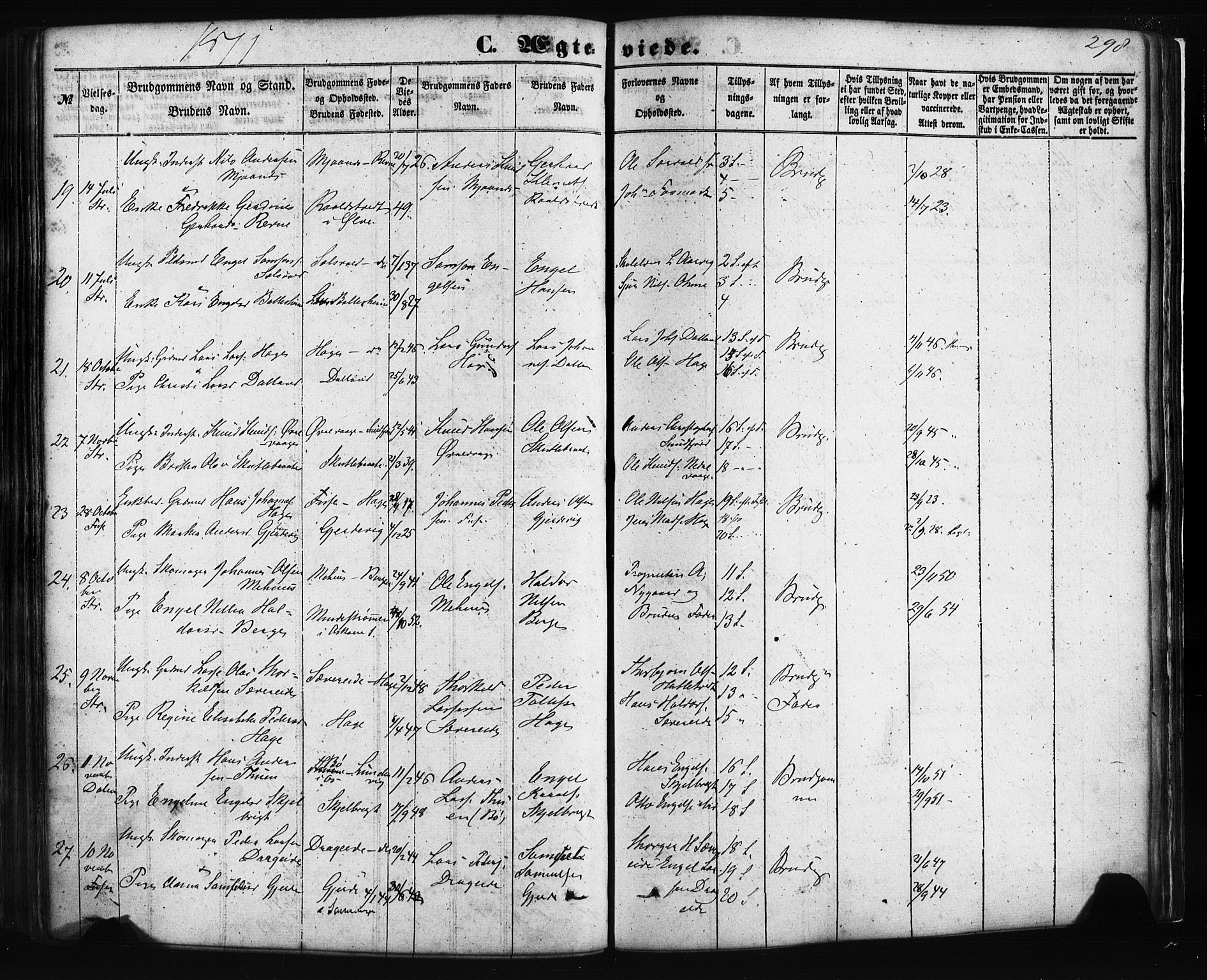 Fusa sokneprestembete, AV/SAB-A-75401/H/Haa: Parish register (official) no. A 1I, 1855-1879, p. 298