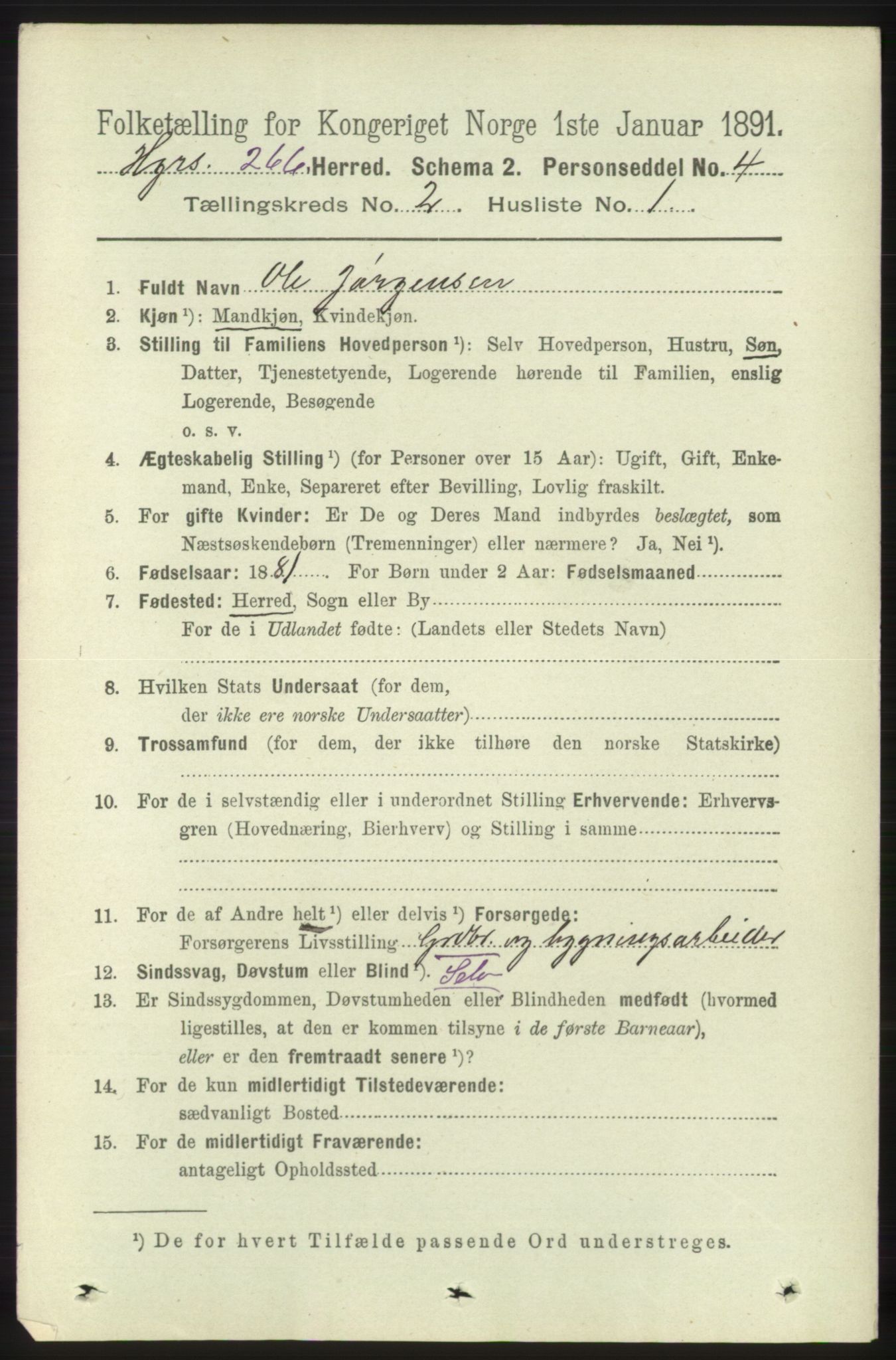 RA, 1891 census for 1253 Hosanger, 1891, p. 579