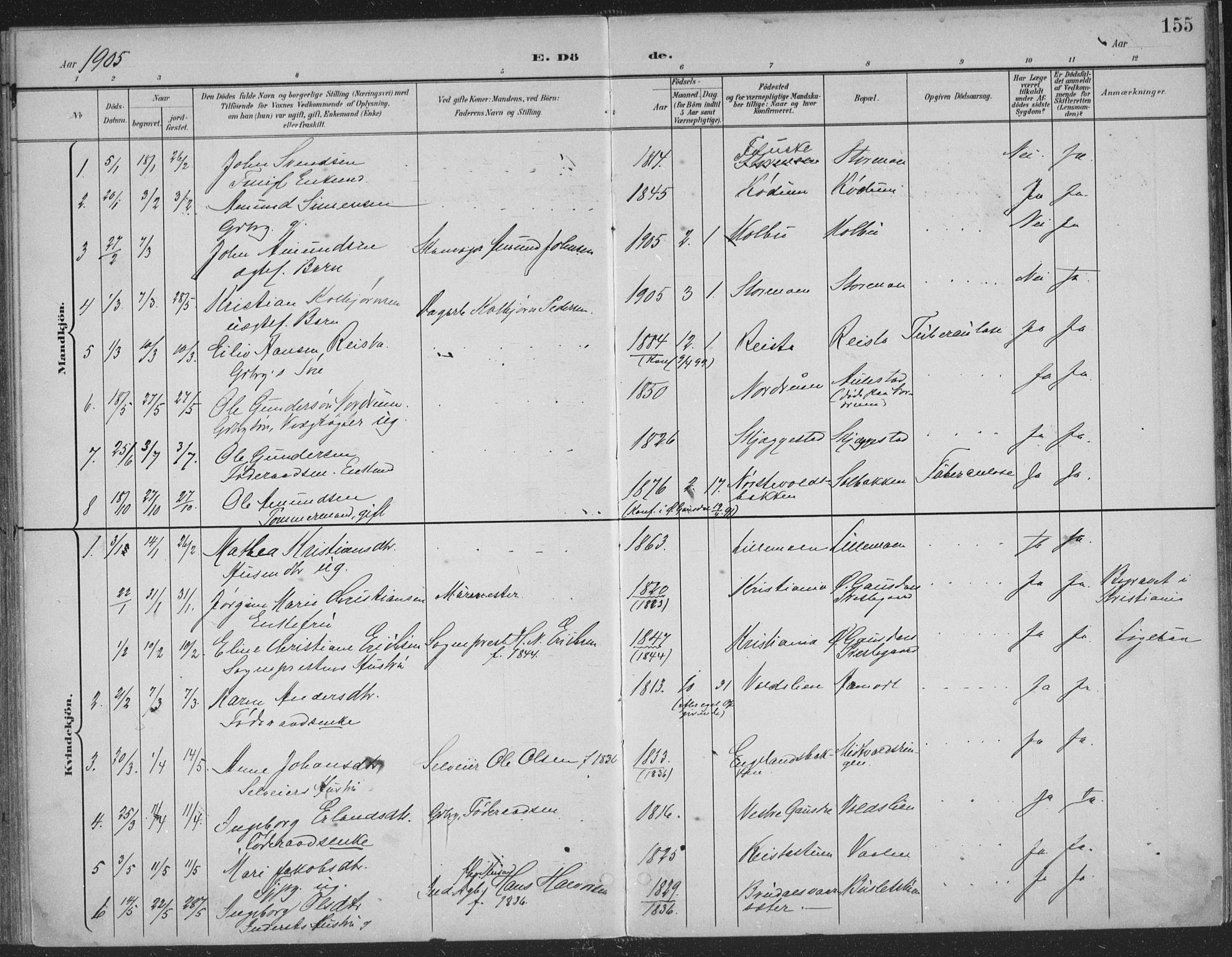 Østre Gausdal prestekontor, SAH/PREST-092/H/Ha/Haa/L0004: Parish register (official) no. 4, 1898-1914, p. 155