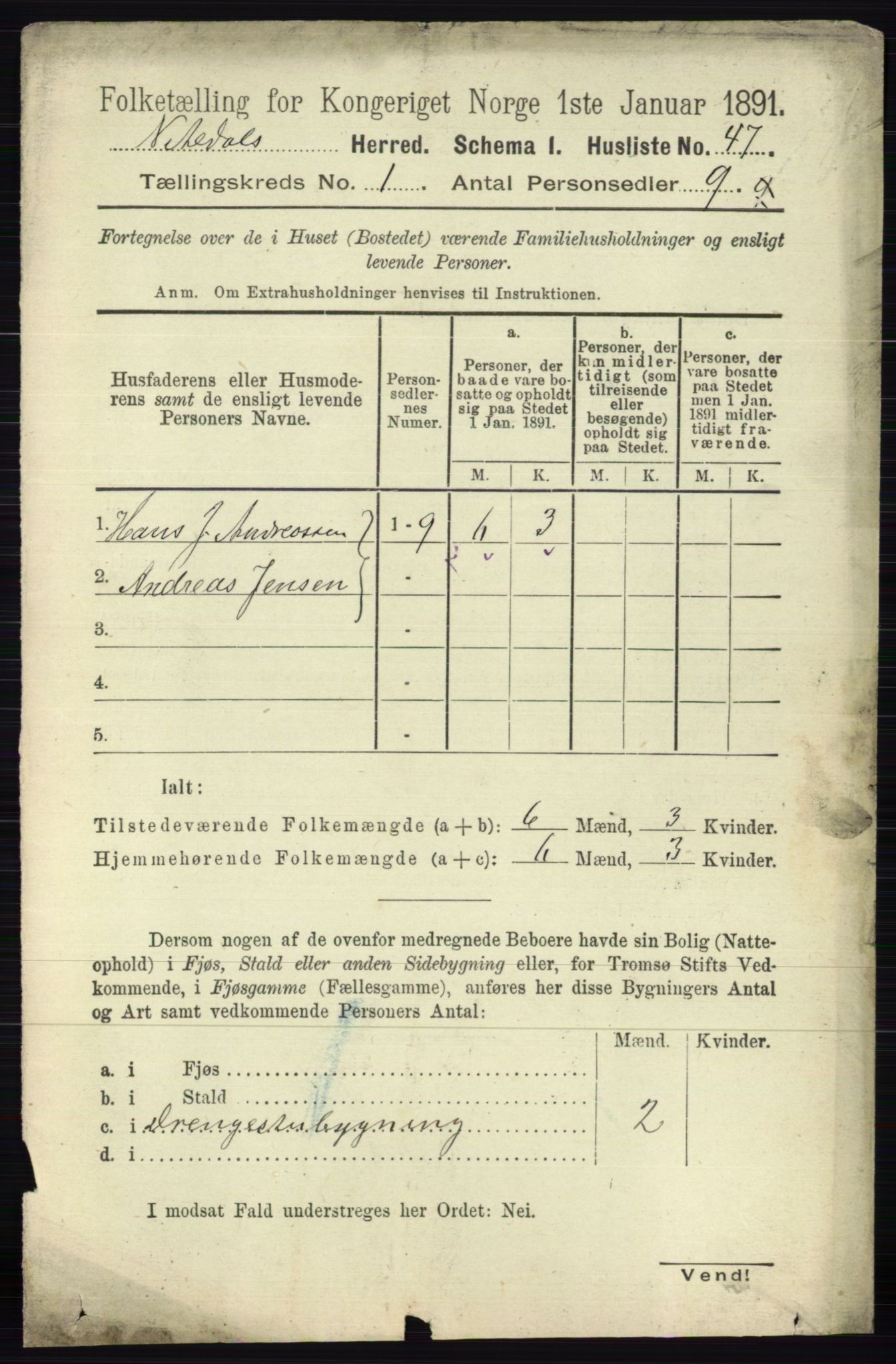 RA, 1891 census for 0233 Nittedal, 1891, p. 67