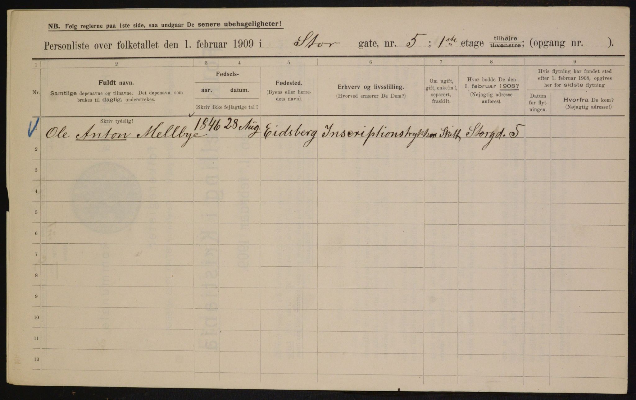 OBA, Municipal Census 1909 for Kristiania, 1909, p. 93026