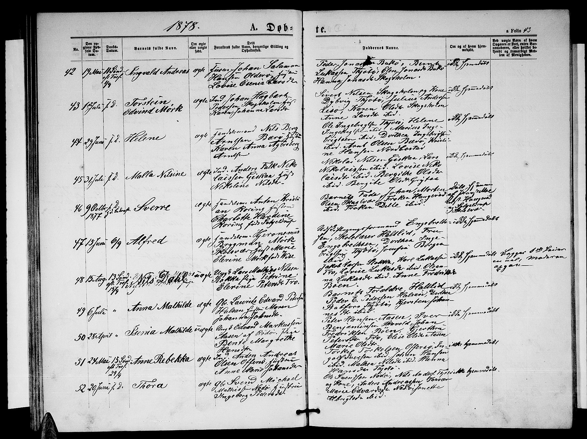 Ministerialprotokoller, klokkerbøker og fødselsregistre - Nordland, AV/SAT-A-1459/817/L0267: Parish register (copy) no. 817C02, 1870-1883, p. 43