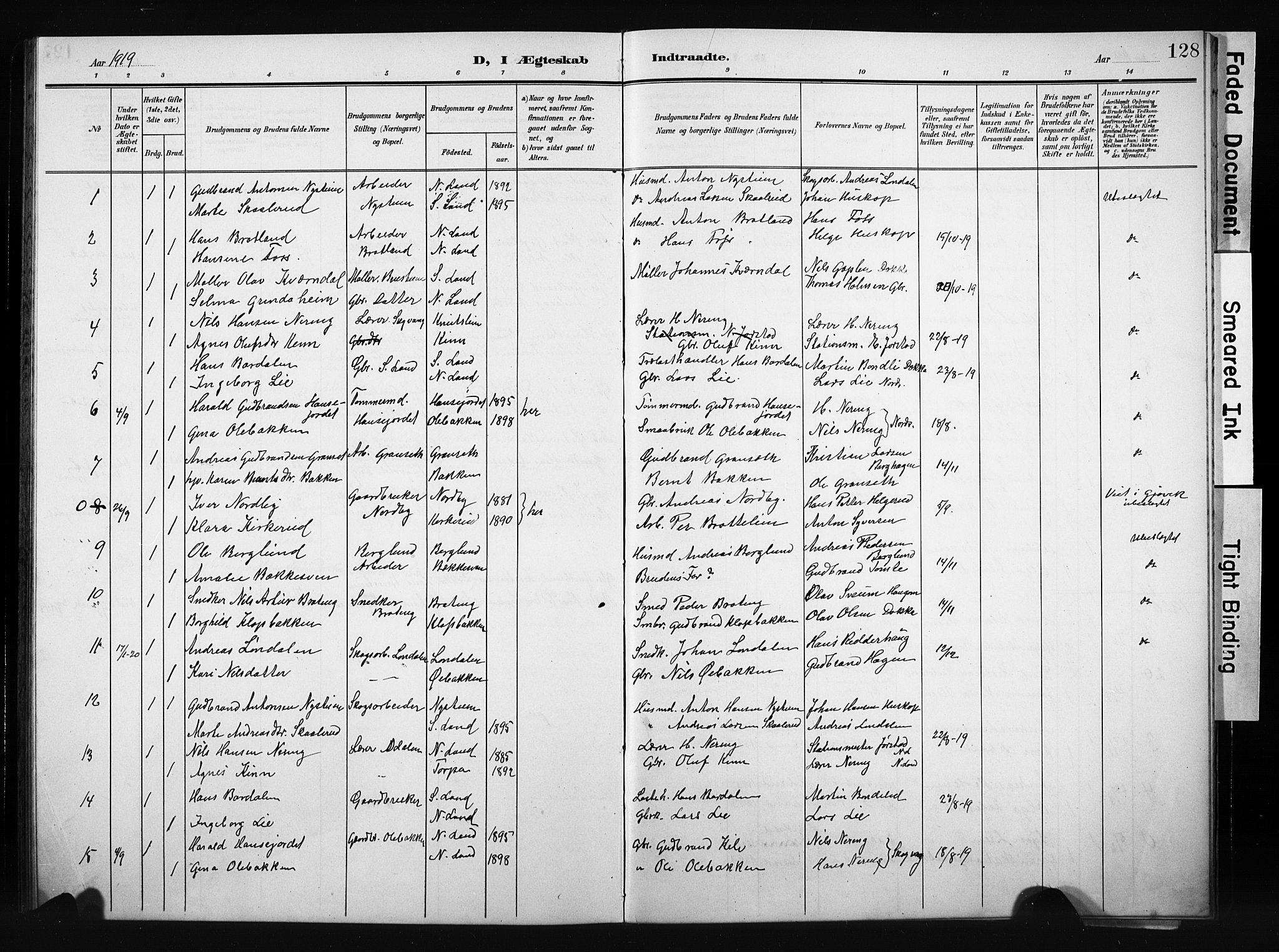 Nordre Land prestekontor, AV/SAH-PREST-124/H/Ha/Hab/L0006: Parish register (copy) no. 6, 1905-1929, p. 128