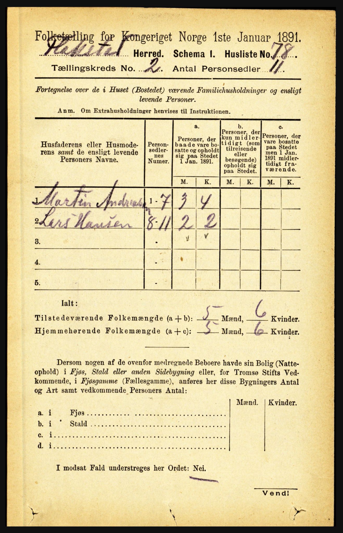 RA, 1891 census for 1859 Flakstad, 1891, p. 592