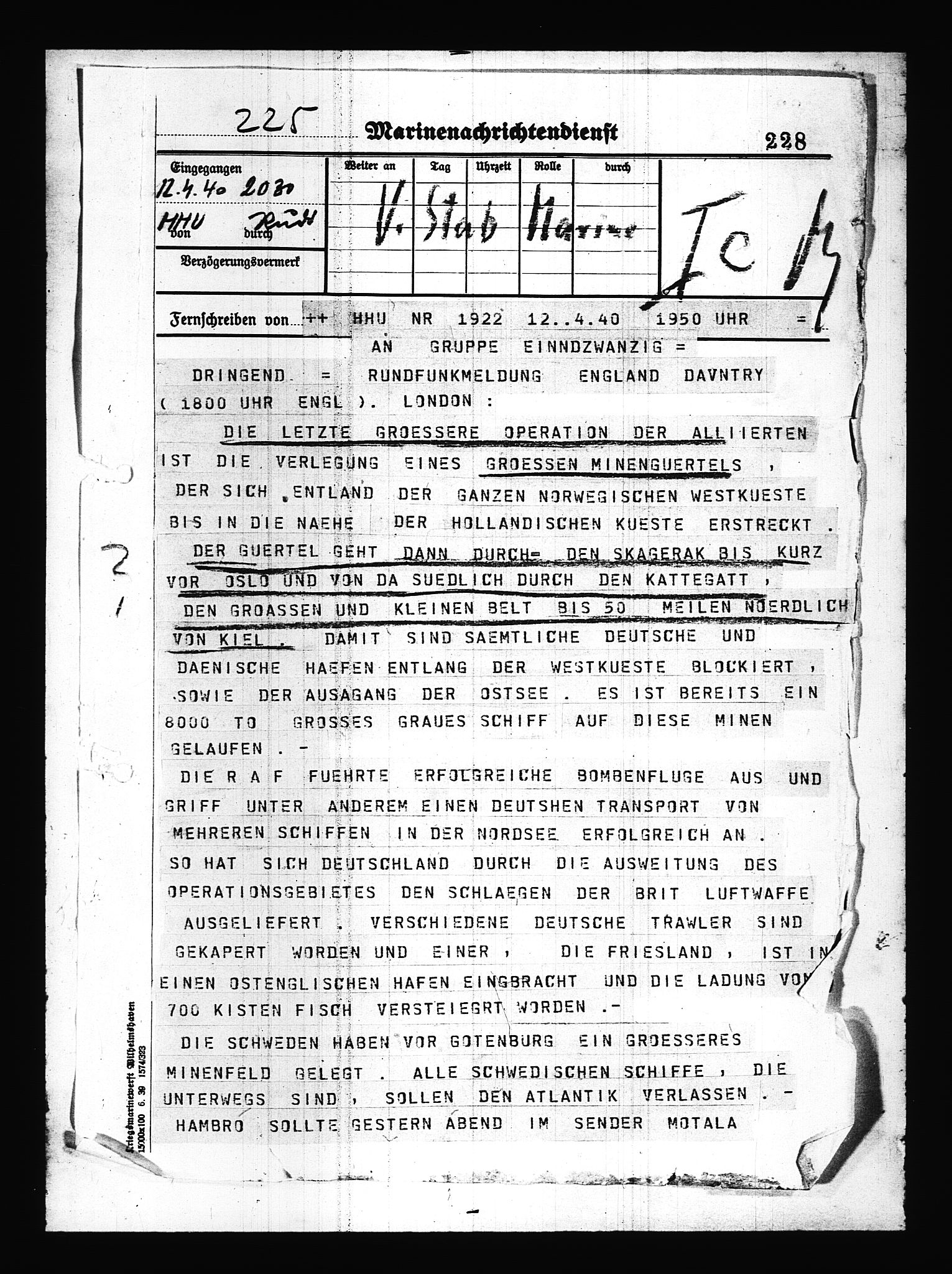 Documents Section, AV/RA-RAFA-2200/V/L0085: Amerikansk mikrofilm "Captured German Documents".
Box No. 724.  FKA jnr. 615/1954., 1940-1941, p. 22