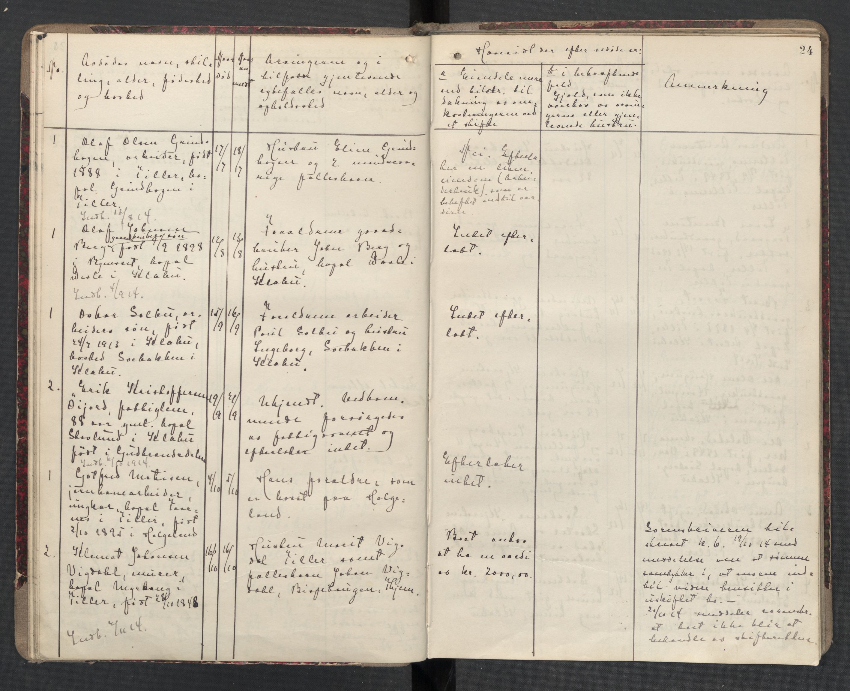 Klæbu lensmannskontor, SAT/A-1059/1/02/L0001: 2.01.01 Anmeldte dødsfall, 1908-1924, p. 24