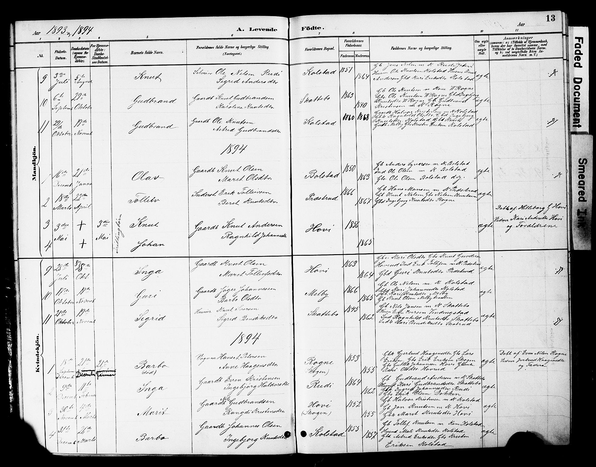 Øystre Slidre prestekontor, AV/SAH-PREST-138/H/Ha/Hab/L0005: Parish register (copy) no. 5, 1887-1910, p. 13