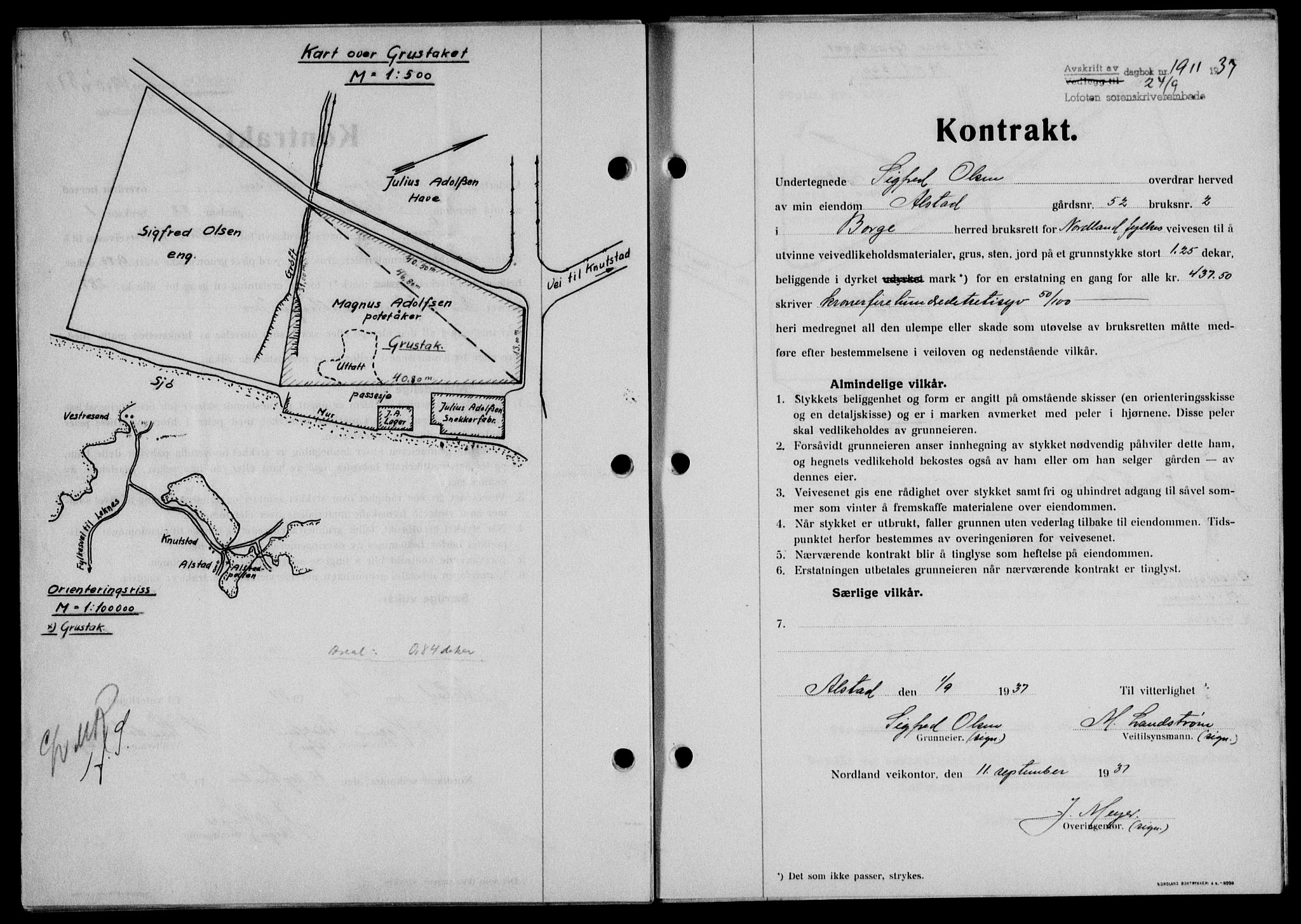 Lofoten sorenskriveri, SAT/A-0017/1/2/2C/L0002a: Mortgage book no. 2a, 1937-1937, Diary no: : 1911/1937
