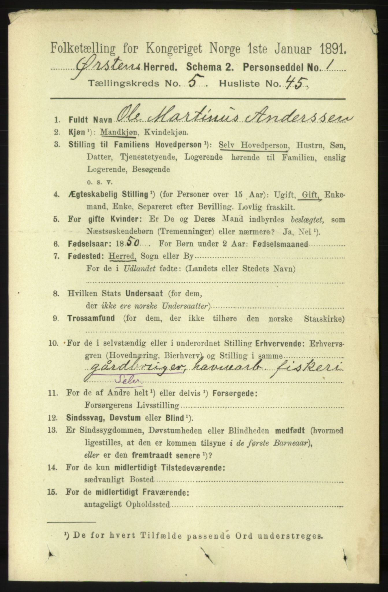 RA, 1891 census for 1520 Ørsta, 1891, p. 2534