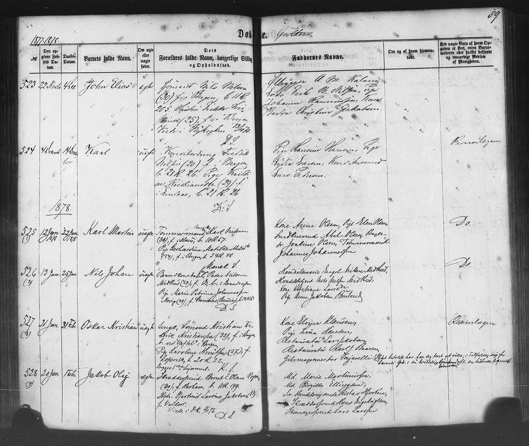 Fødselsstiftelsens sokneprestembete*, SAB/-: Parish register (official) no. A 1, 1863-1883, p. 89