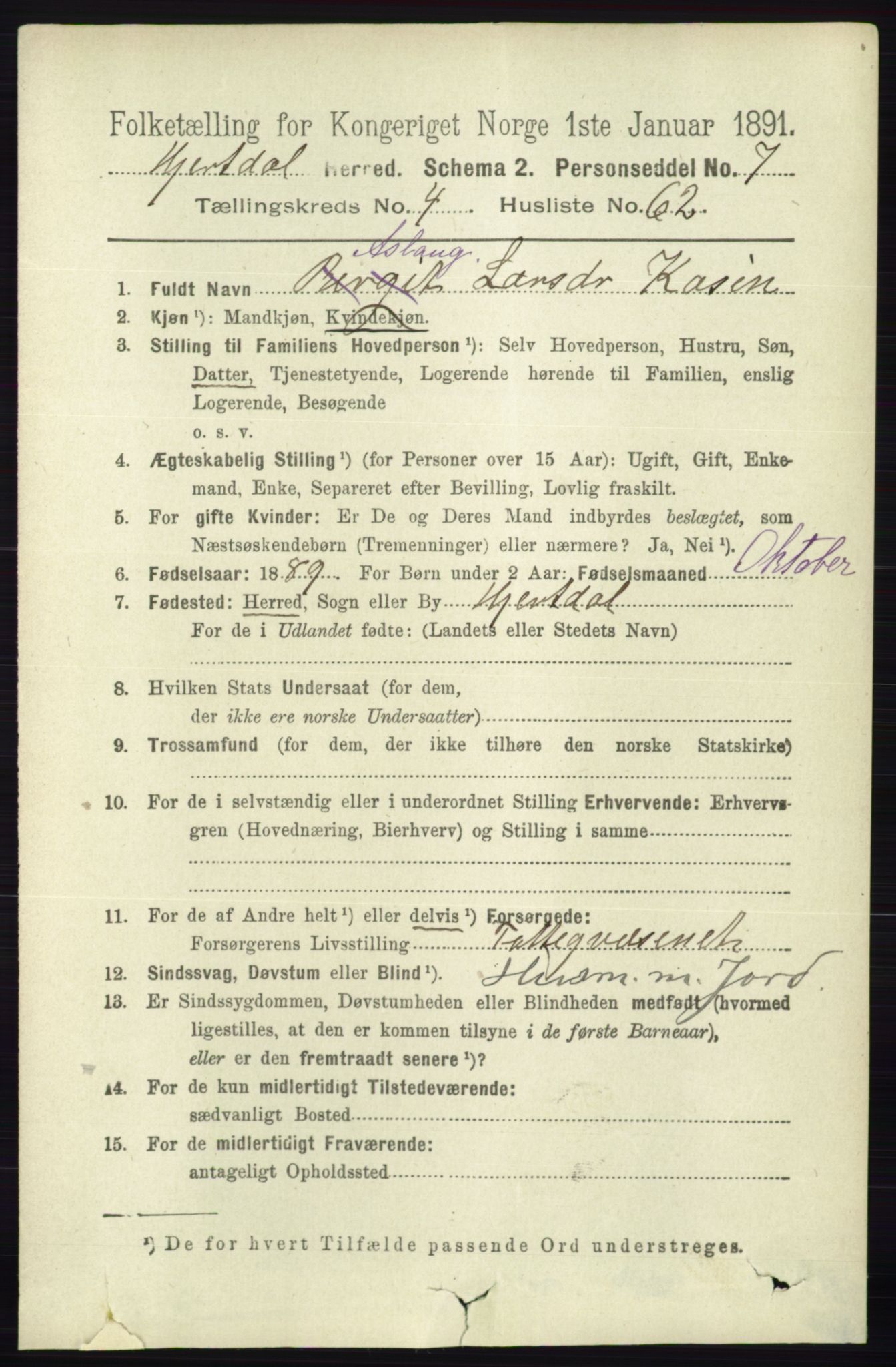 RA, 1891 census for 0827 Hjartdal, 1891, p. 1741