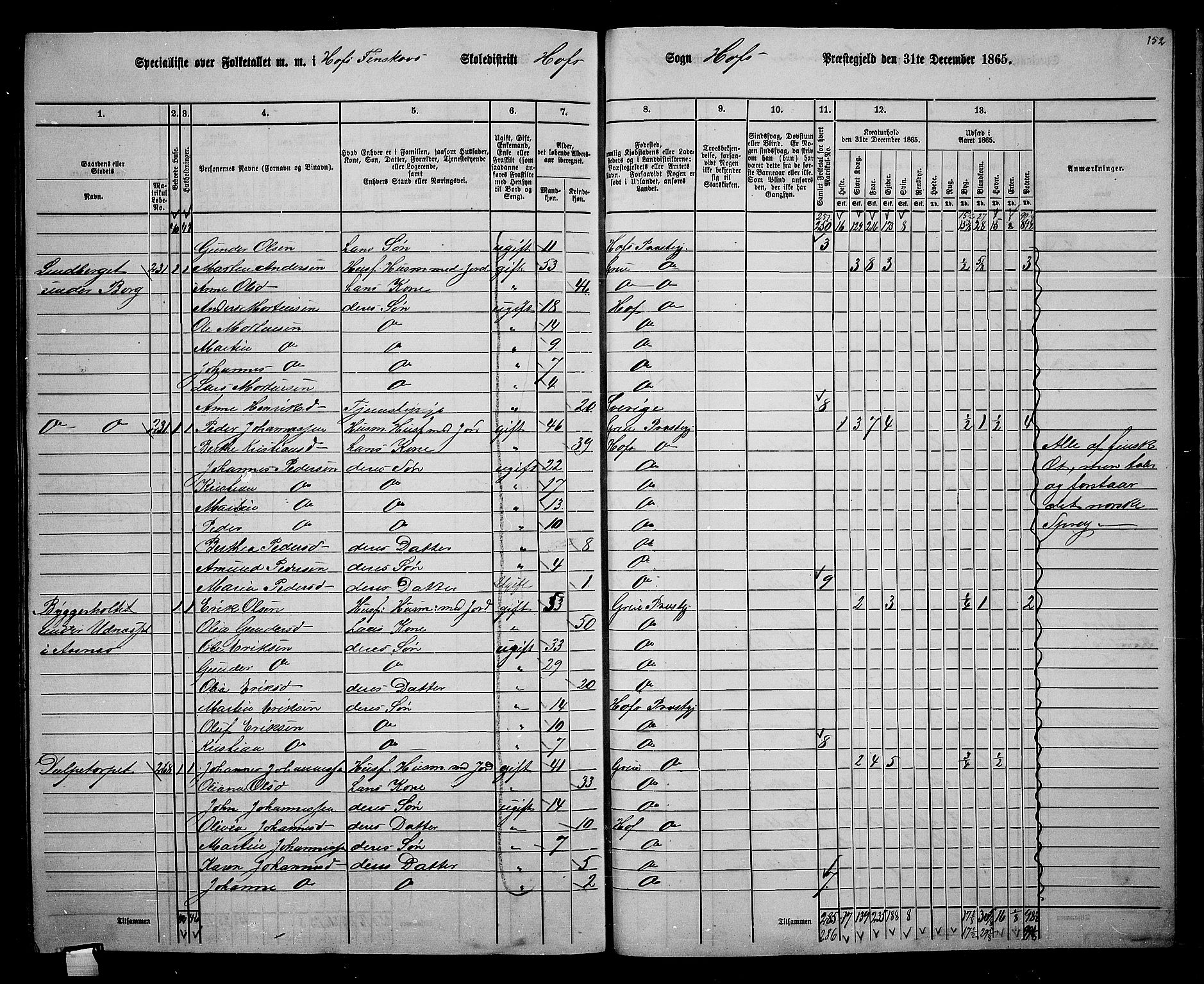 RA, 1865 census for Hof, 1865, p. 138