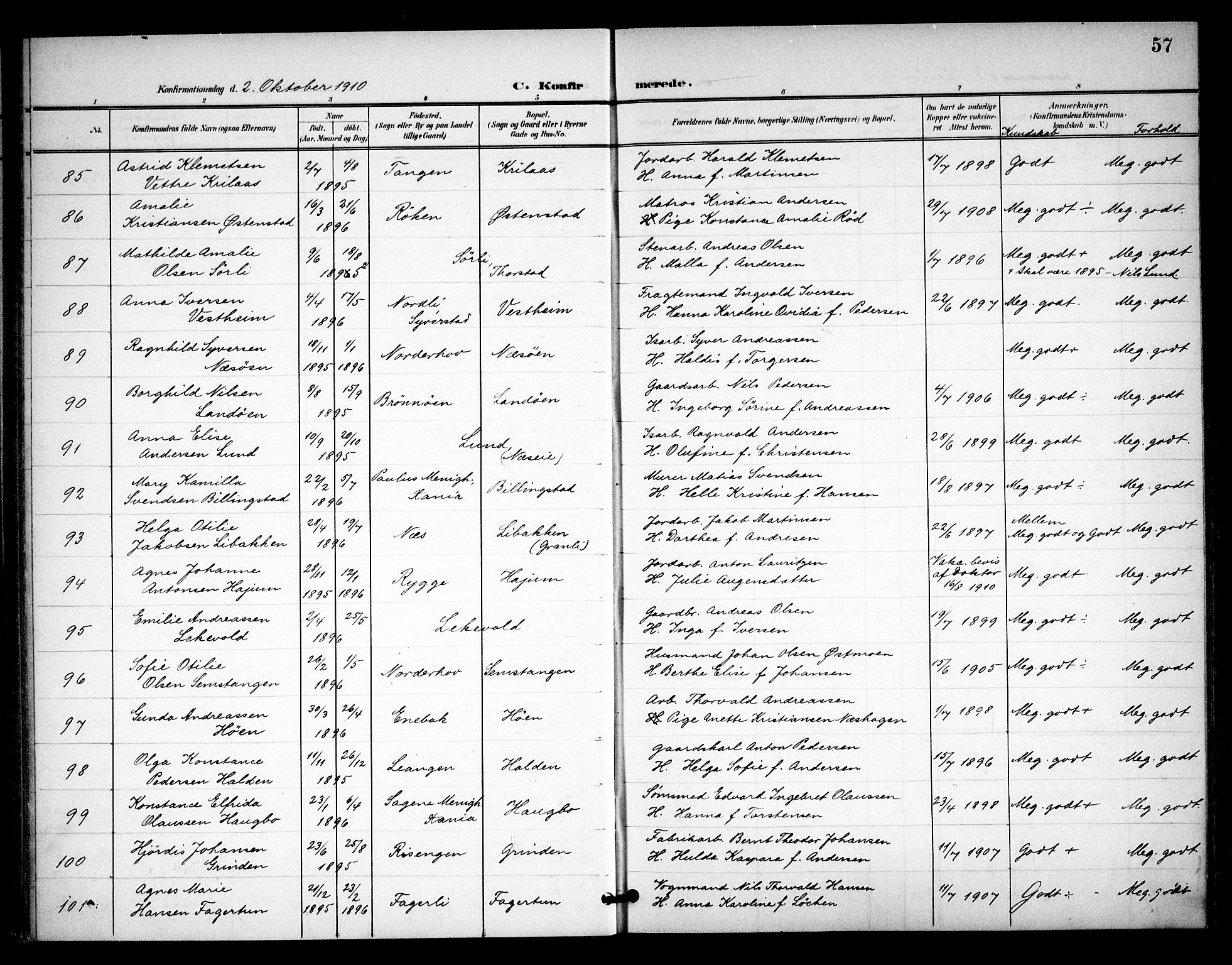 Asker prestekontor Kirkebøker, SAO/A-10256a/F/Fa/L0016: Parish register (official) no. I 16, 1900-1917, p. 57