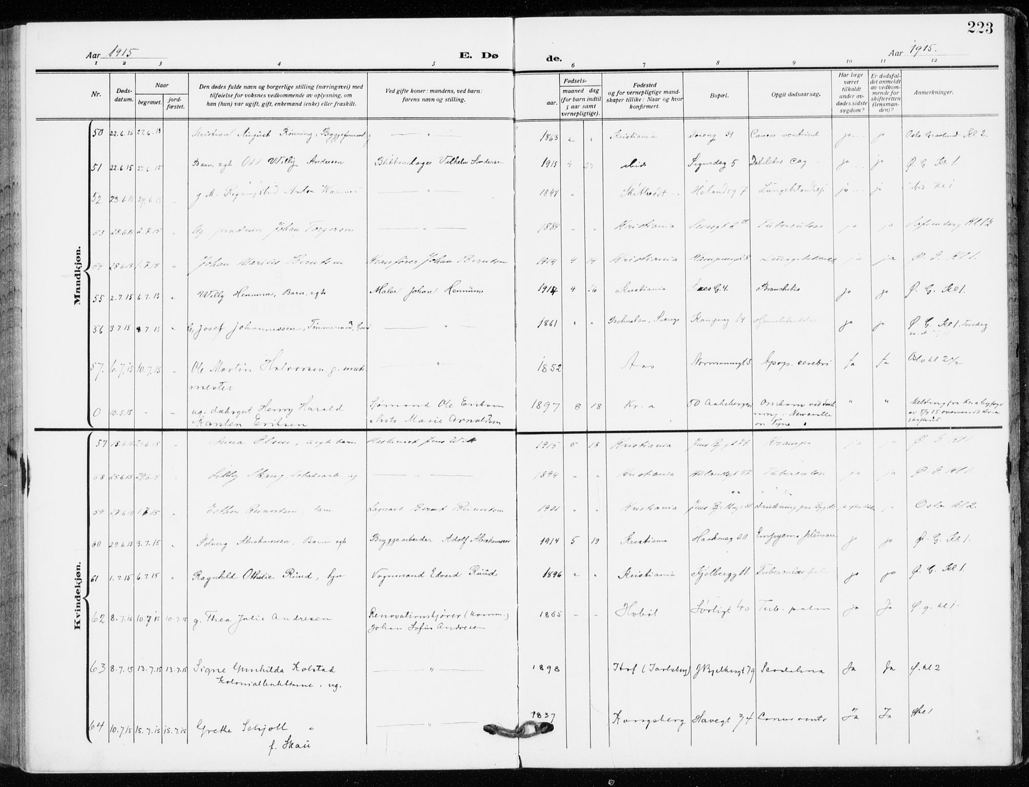 Kampen prestekontor Kirkebøker, SAO/A-10853/F/Fa/L0013: Parish register (official) no. I 13, 1917-1922, p. 223