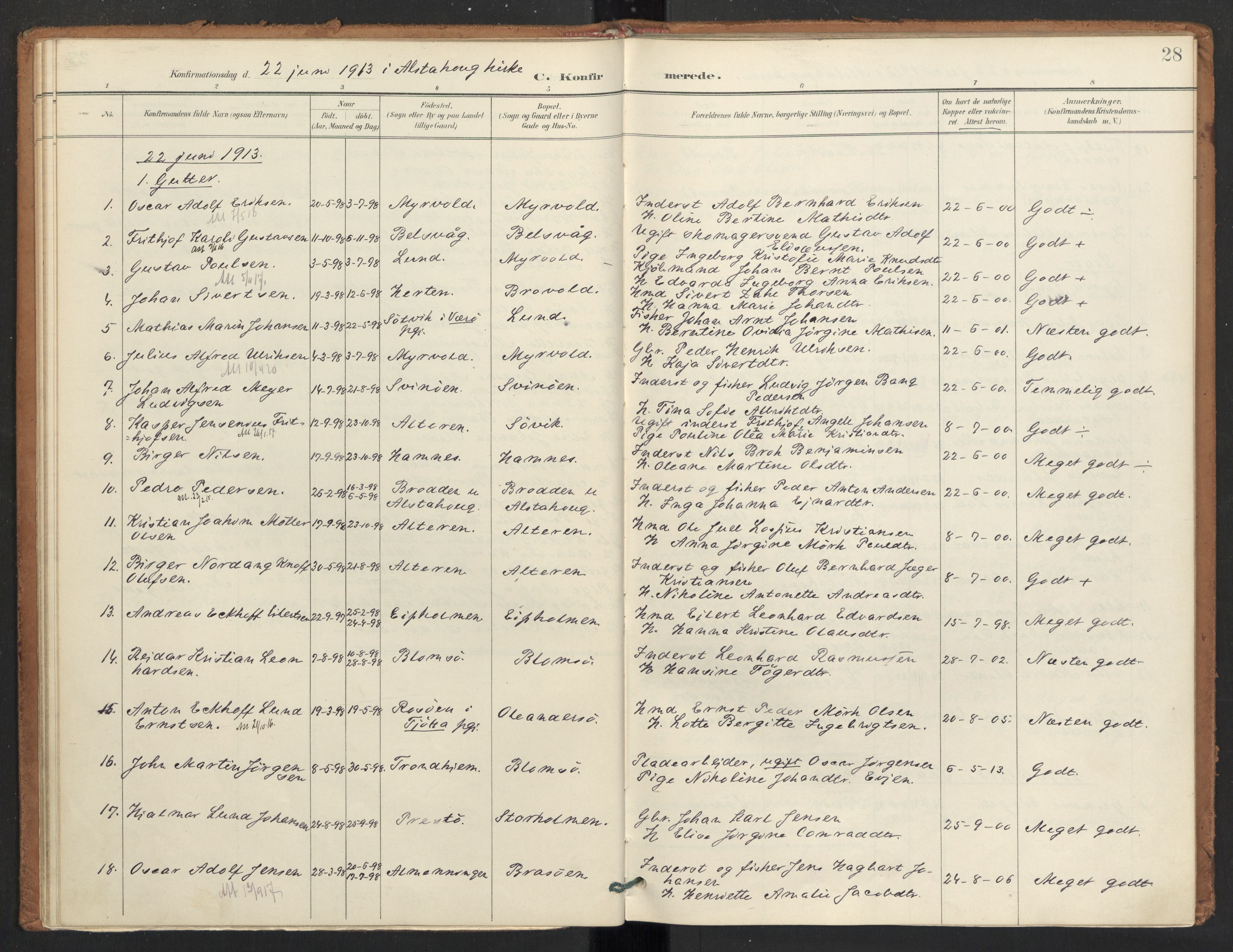 Ministerialprotokoller, klokkerbøker og fødselsregistre - Nordland, SAT/A-1459/830/L0454: Parish register (official) no. 830A18, 1897-1913, p. 28