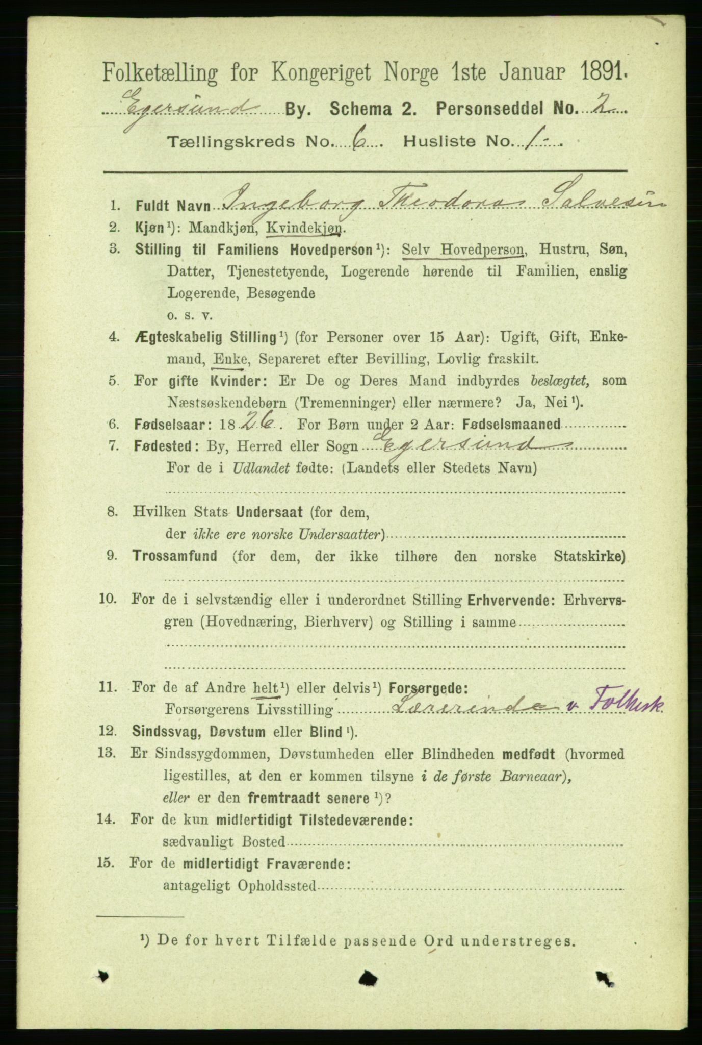 RA, 1891 census for 1101 Egersund, 1891, p. 984