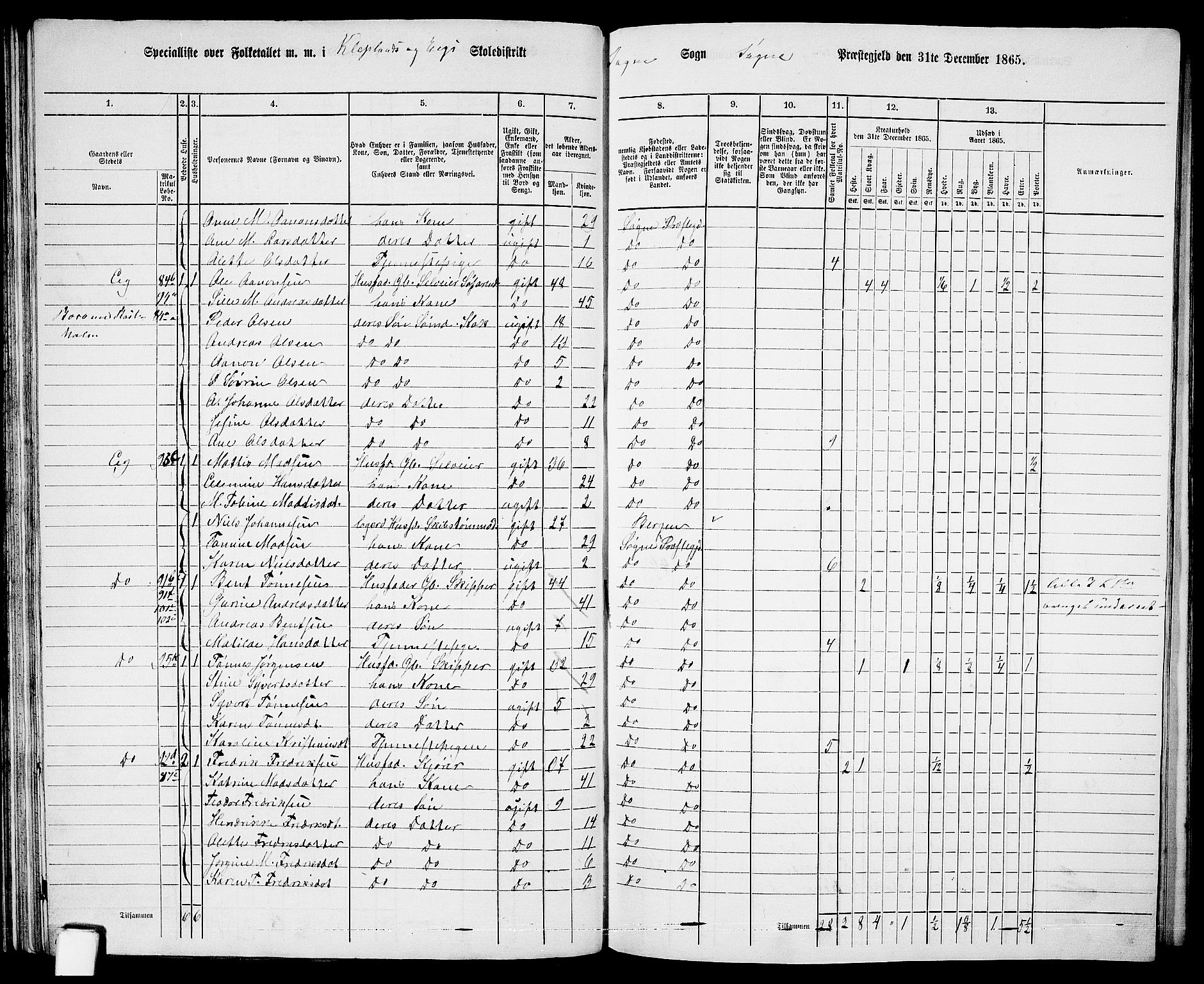 RA, 1865 census for Søgne, 1865, p. 61