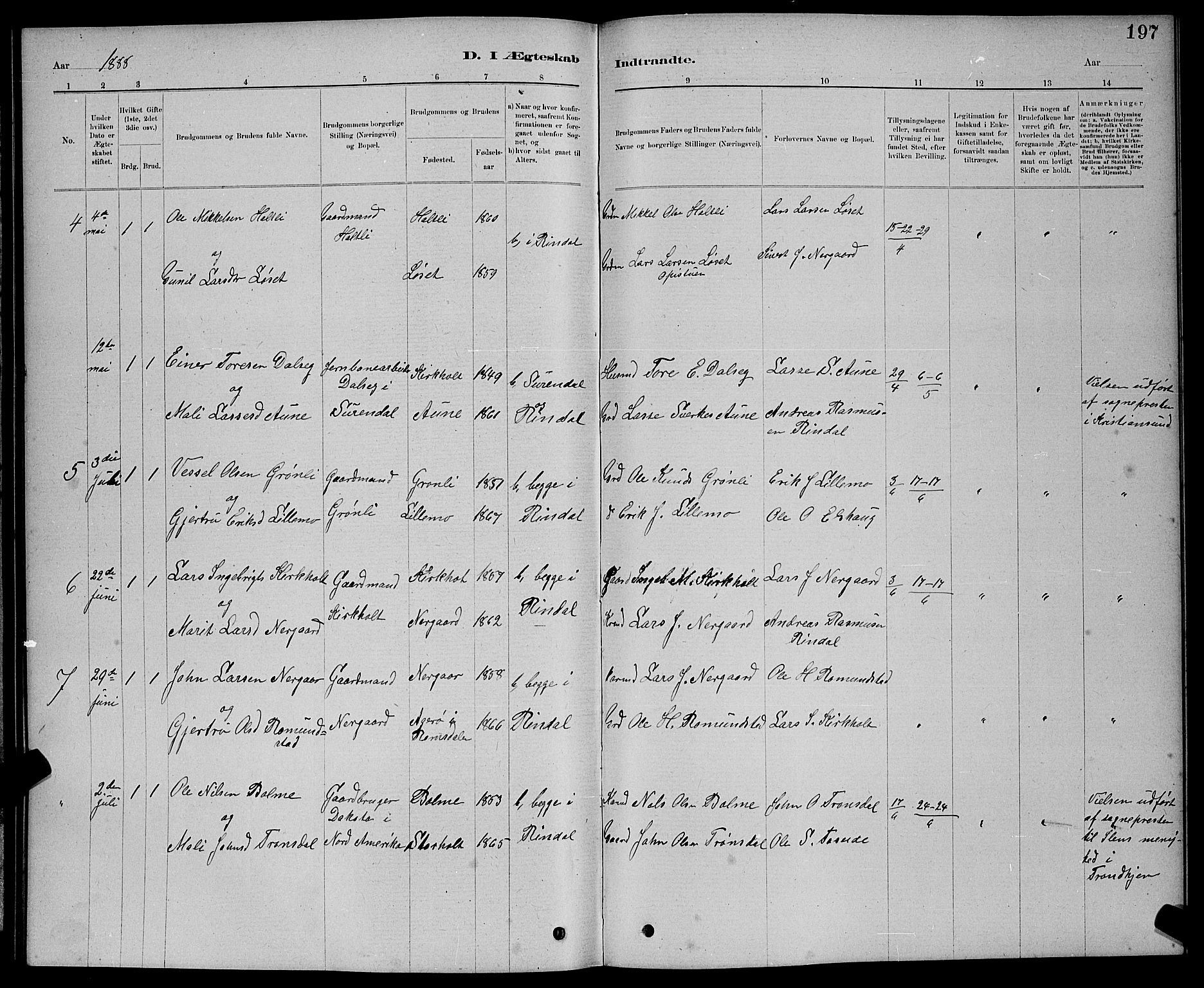 Ministerialprotokoller, klokkerbøker og fødselsregistre - Møre og Romsdal, AV/SAT-A-1454/598/L1077: Parish register (copy) no. 598C02, 1879-1891, p. 197