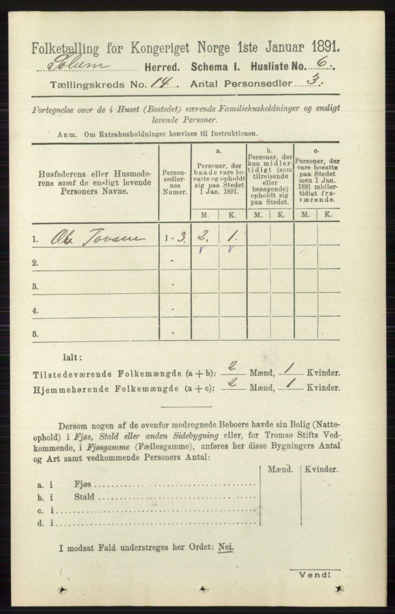 RA, 1891 census for 0818 Solum, 1891, p. 6301