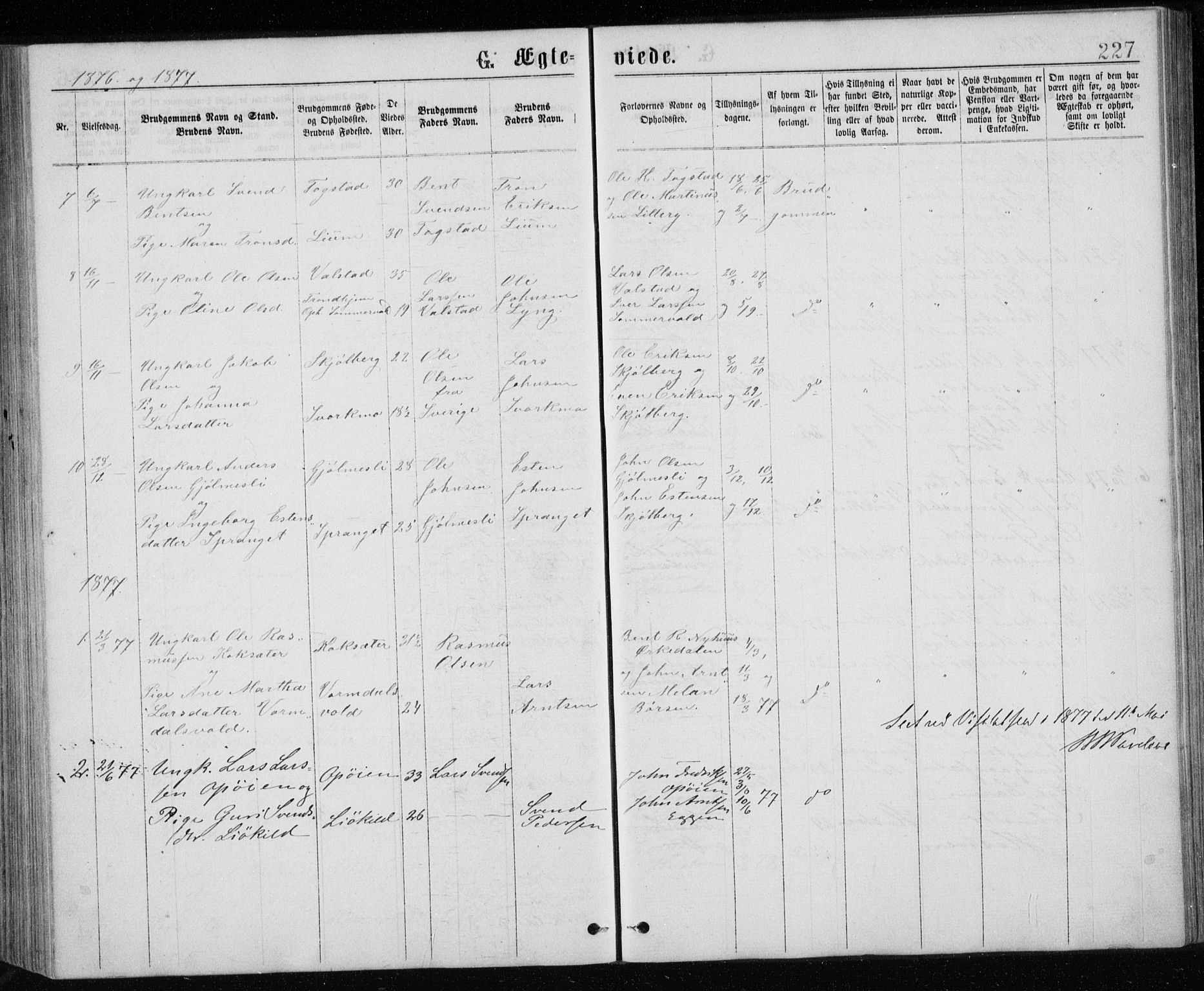 Ministerialprotokoller, klokkerbøker og fødselsregistre - Sør-Trøndelag, SAT/A-1456/671/L0843: Parish register (copy) no. 671C02, 1873-1892, p. 227