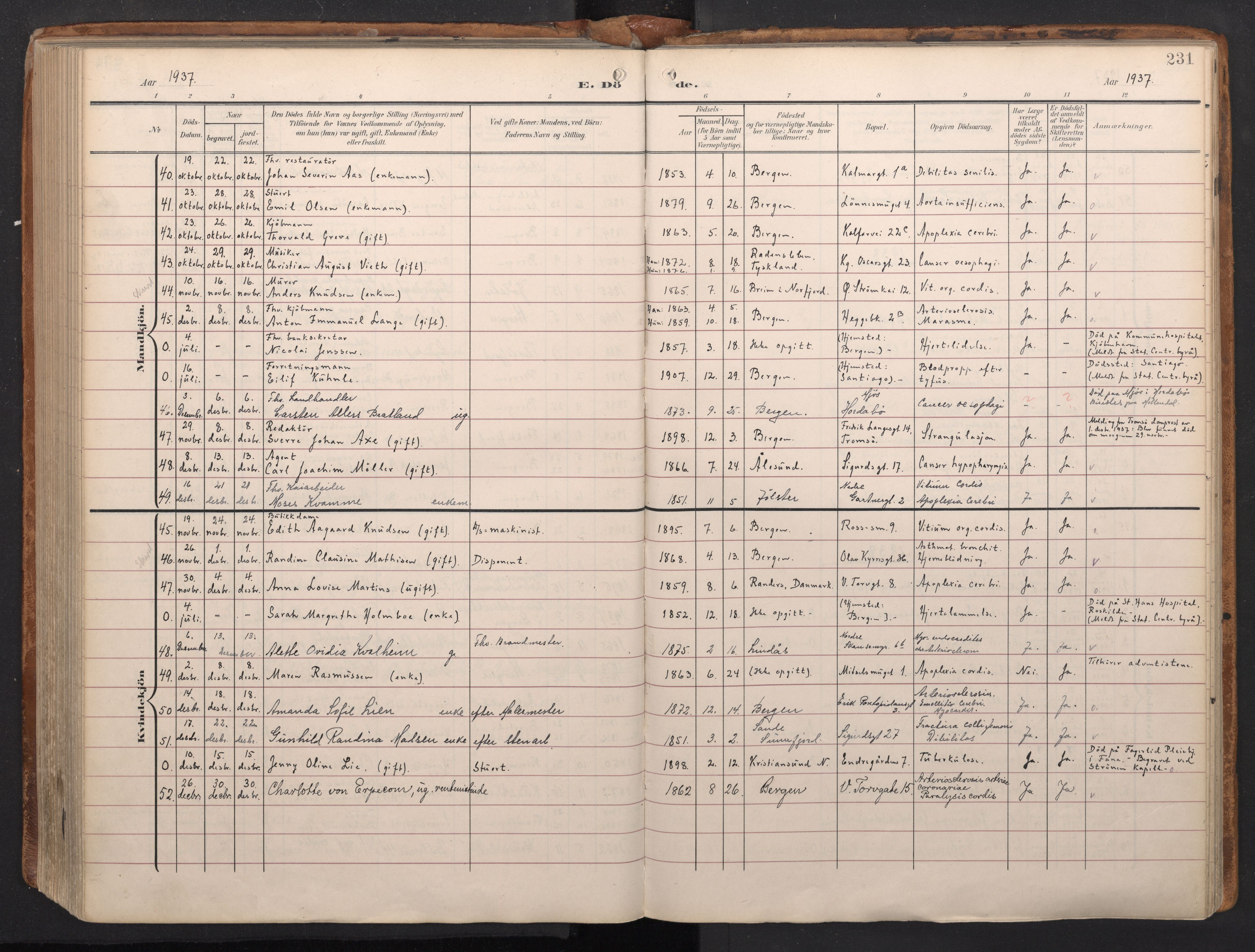 Domkirken sokneprestembete, AV/SAB-A-74801/H/Haa/L0044: Parish register (official) no. E 6, 1904-1946, p. 230b-231a