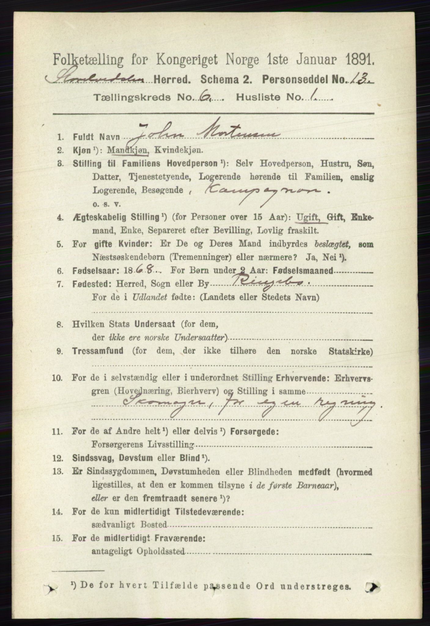 RA, 1891 census for 0430 Stor-Elvdal, 1891, p. 2113