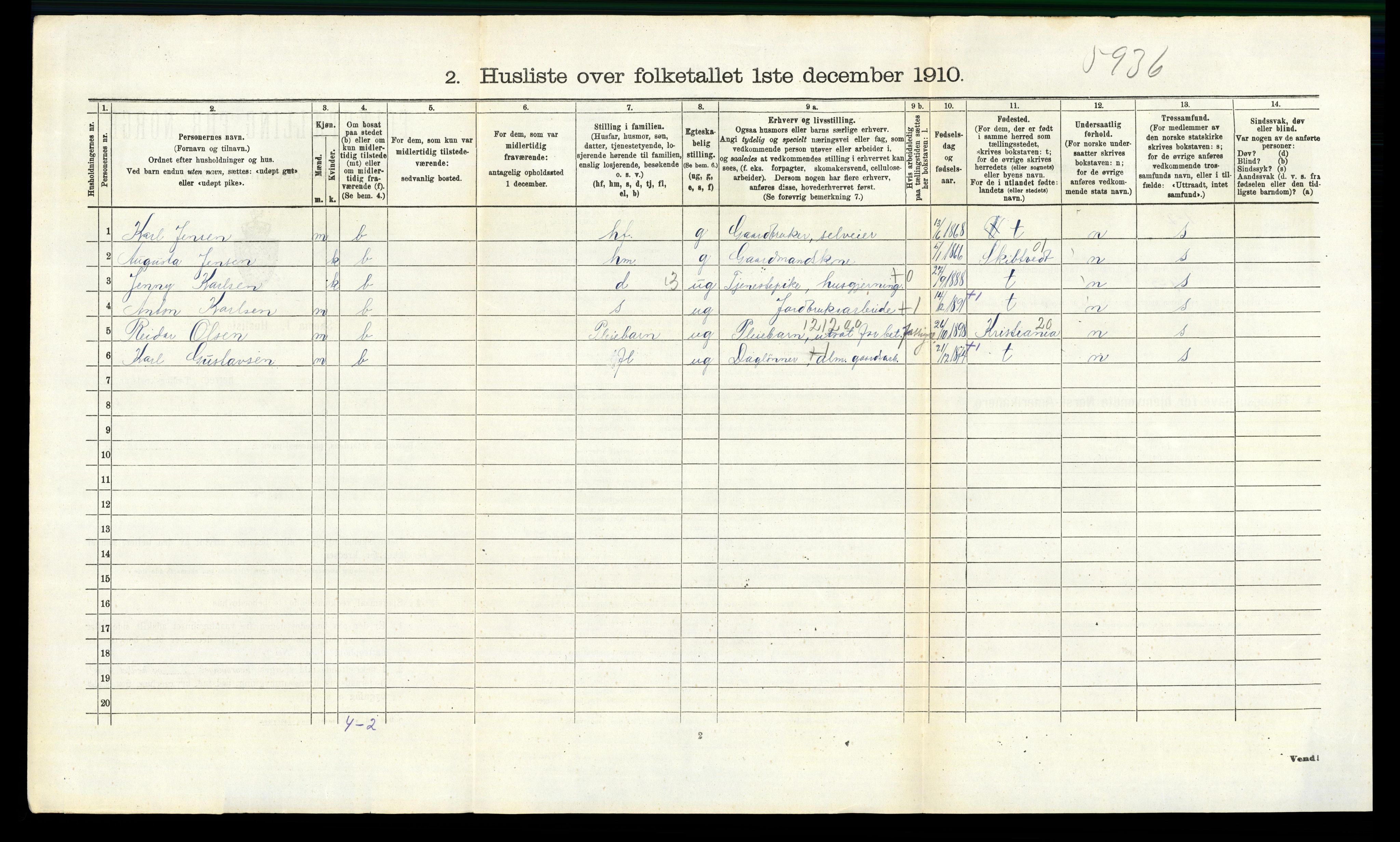 RA, 1910 census for Våler, 1910, p. 737