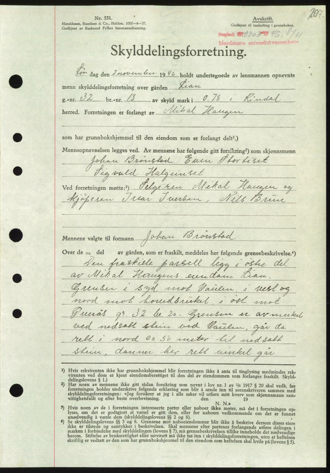 Nordmøre sorenskriveri, AV/SAT-A-4132/1/2/2Ca: Mortgage book no. A103, 1946-1947, Diary no: : 2303/1946