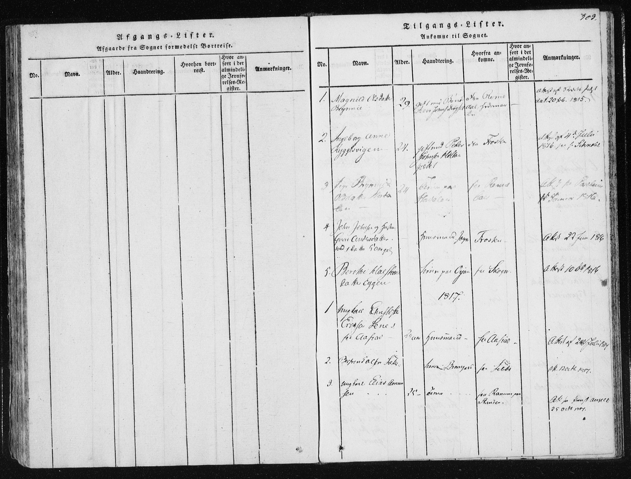 Ministerialprotokoller, klokkerbøker og fødselsregistre - Nord-Trøndelag, SAT/A-1458/709/L0061: Parish register (official) no. 709A08 /1, 1815-1819, p. 303