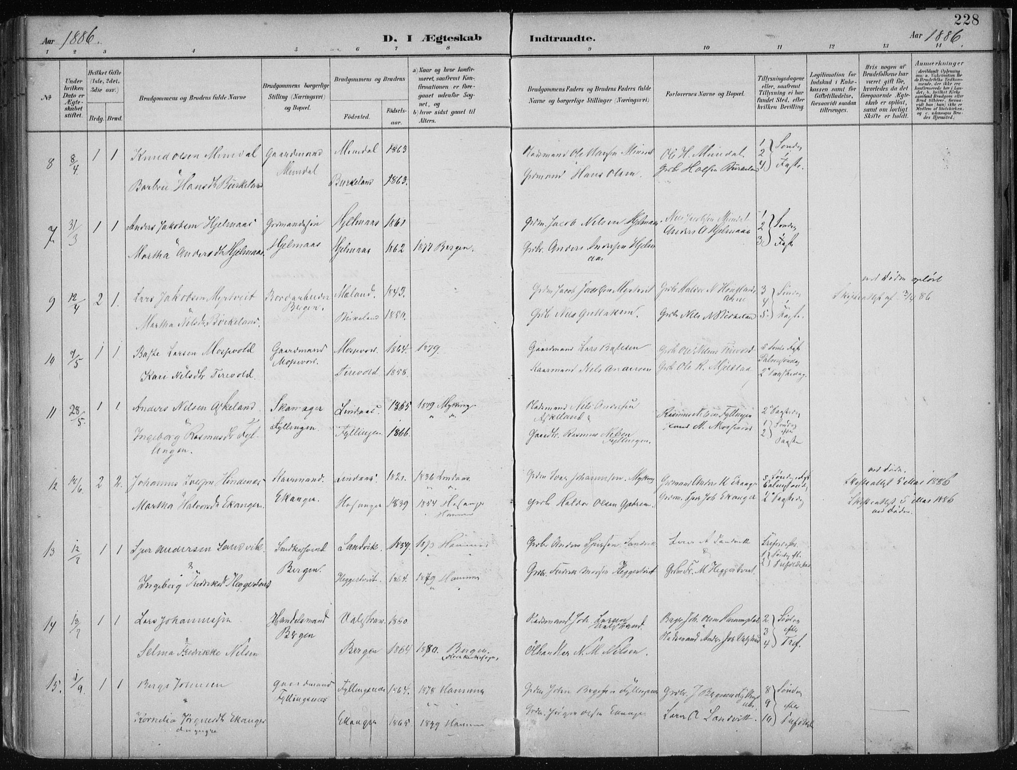 Hamre sokneprestembete, AV/SAB-A-75501/H/Ha/Haa/Haab/L0001: Parish register (official) no. B  1, 1882-1905, p. 228