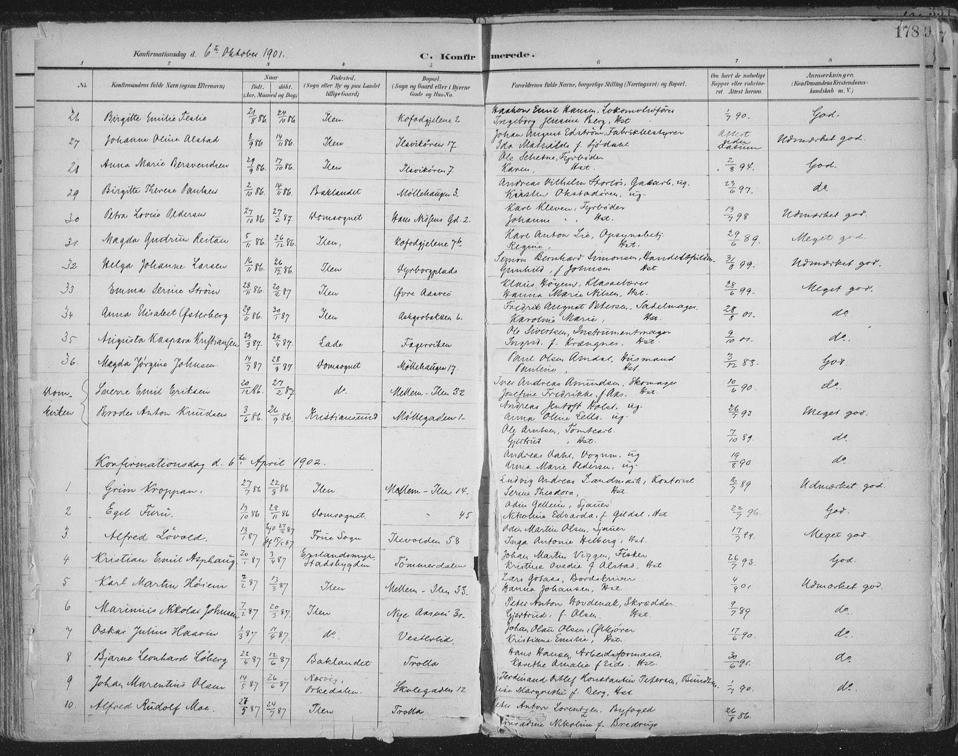 Ministerialprotokoller, klokkerbøker og fødselsregistre - Sør-Trøndelag, SAT/A-1456/603/L0167: Parish register (official) no. 603A06, 1896-1932, p. 178