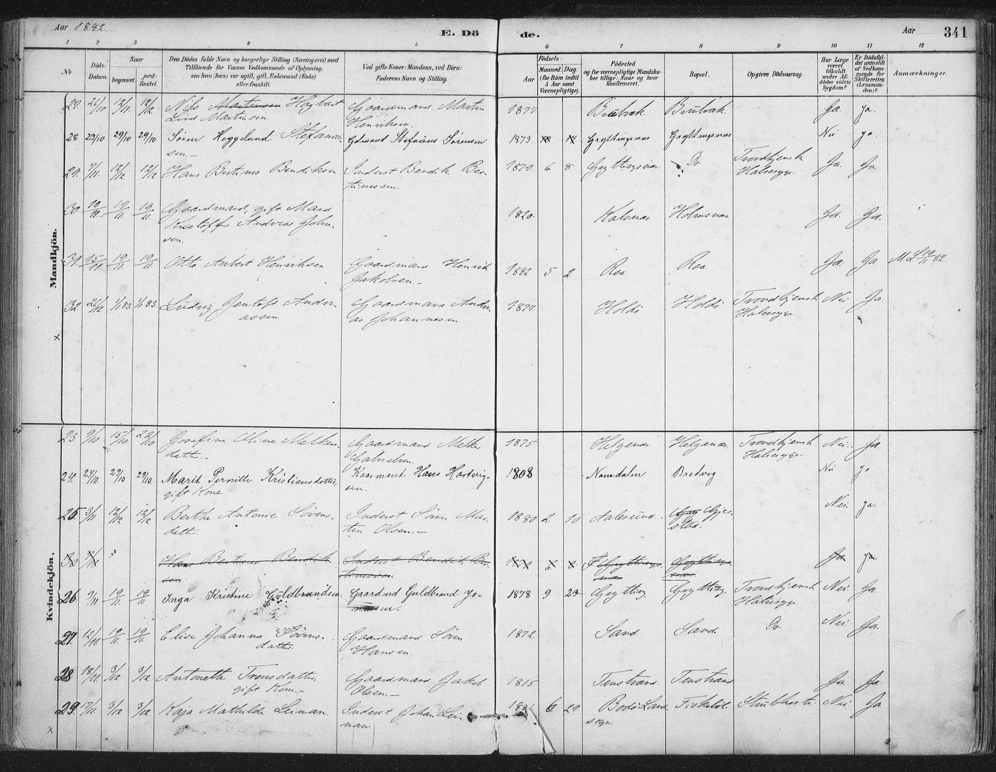 Ministerialprotokoller, klokkerbøker og fødselsregistre - Nordland, AV/SAT-A-1459/888/L1244: Parish register (official) no. 888A10, 1880-1890, p. 341