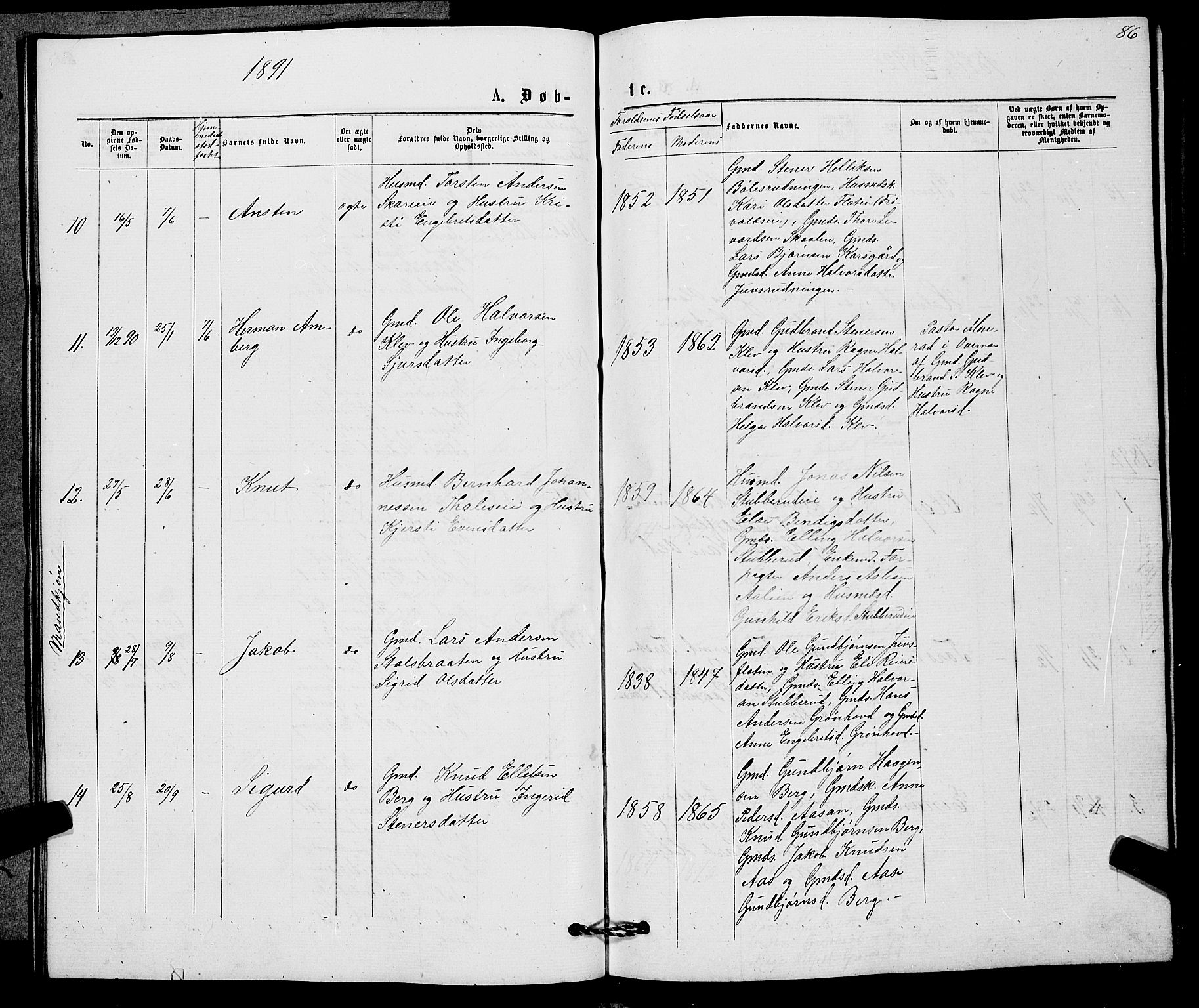 Sigdal kirkebøker, AV/SAKO-A-245/G/Gb/L0002: Parish register (copy) no. II 2, 1875-1900, p. 86