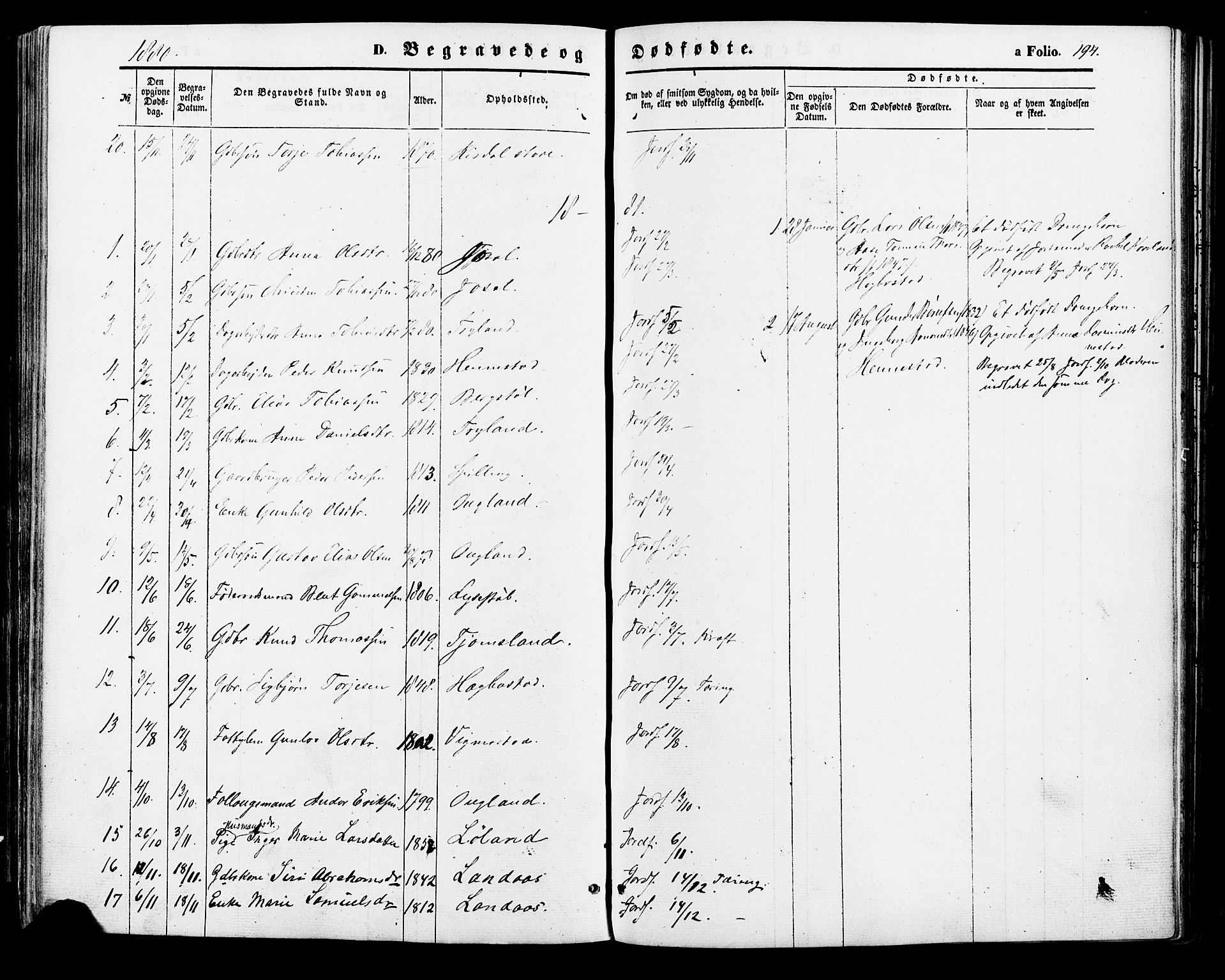 Nord-Audnedal sokneprestkontor, AV/SAK-1111-0032/F/Fa/Fab/L0002: Parish register (official) no. A 2, 1859-1882, p. 194