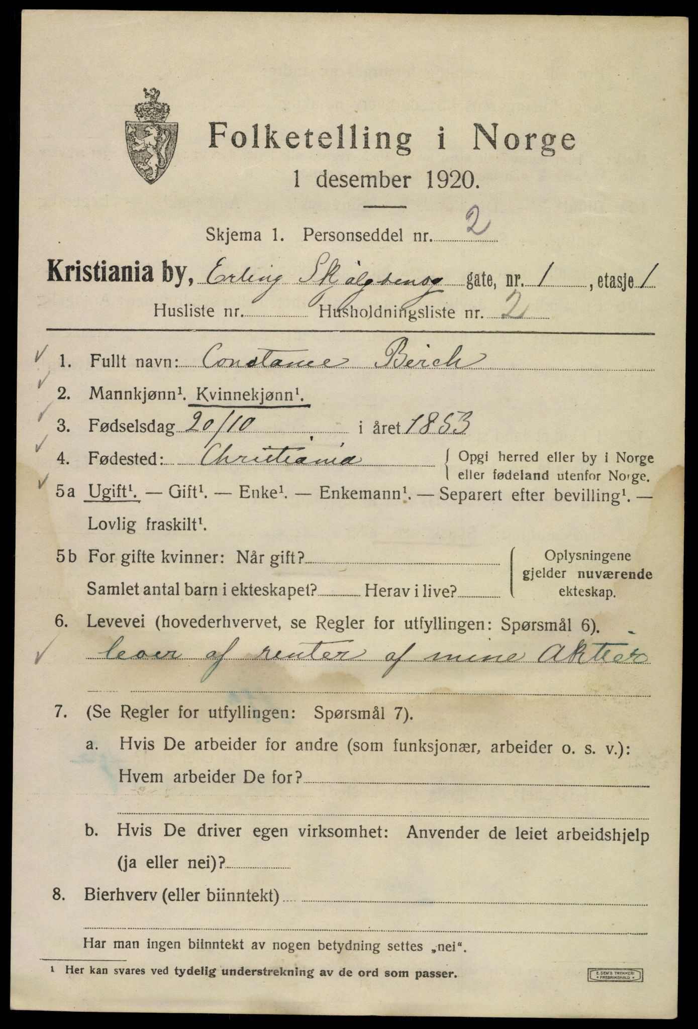 SAO, 1920 census for Kristiania, 1920, p. 221615