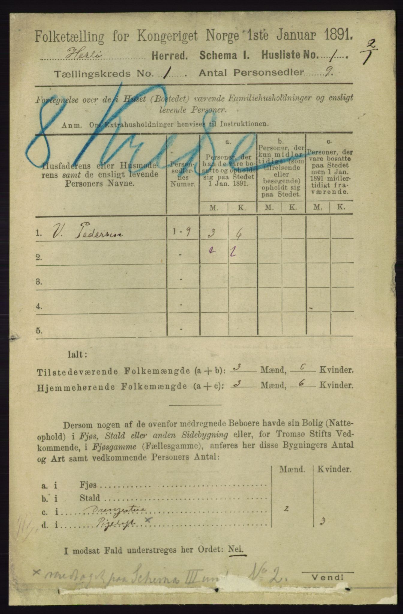 RA, 1891 census for 1258 Herdla, 1891, p. 23