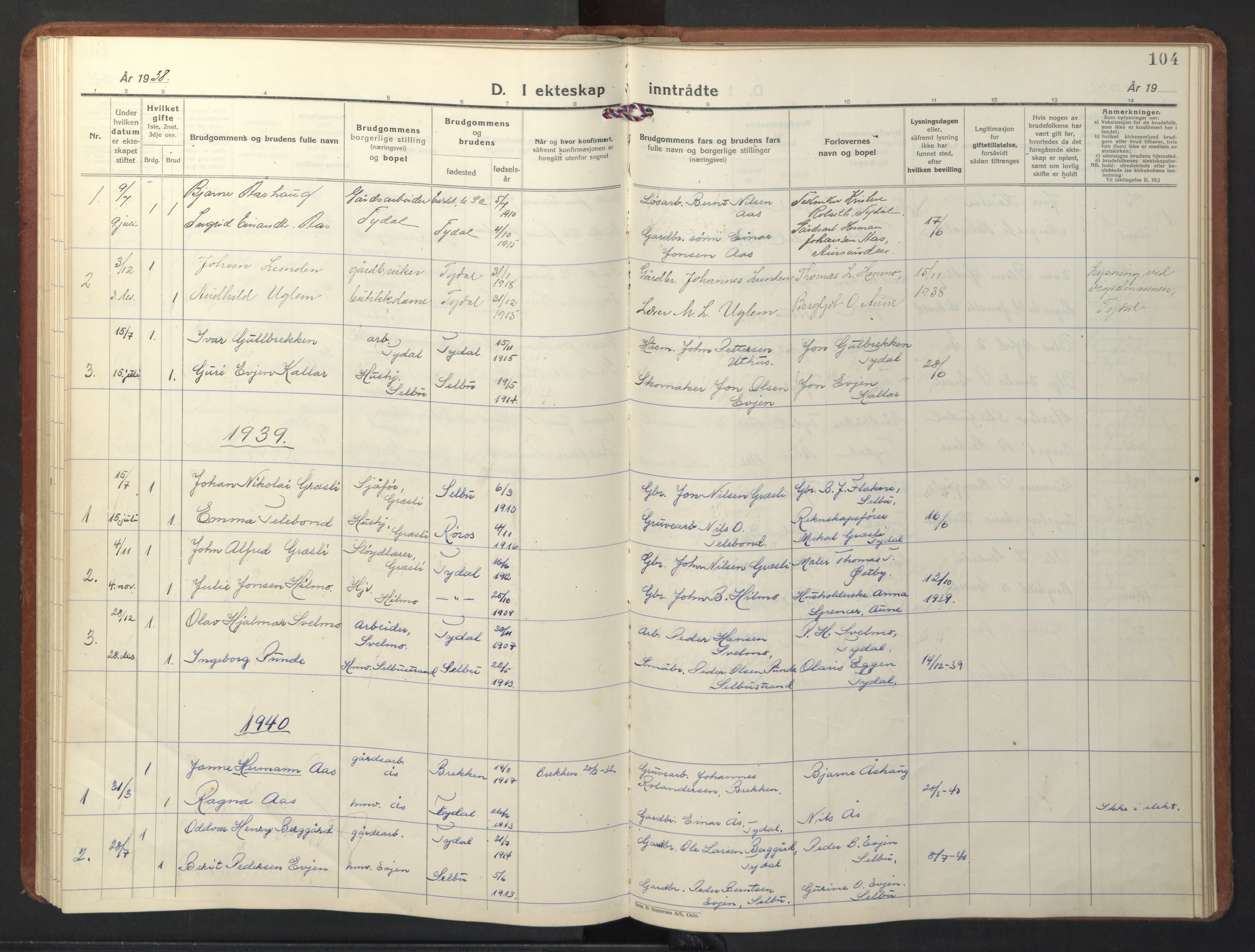 Ministerialprotokoller, klokkerbøker og fødselsregistre - Sør-Trøndelag, SAT/A-1456/698/L1169: Parish register (copy) no. 698C06, 1930-1949, p. 104