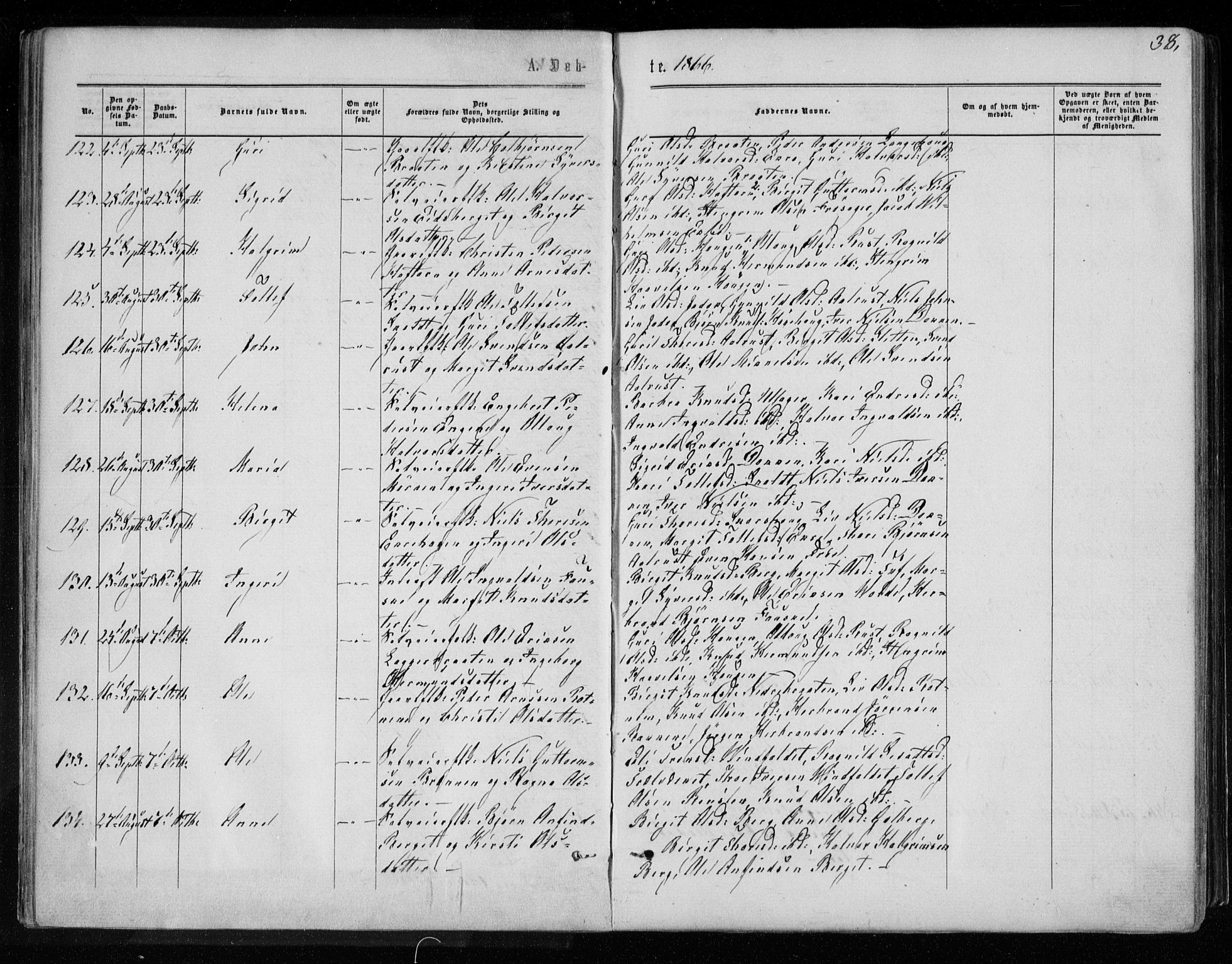 Gol kirkebøker, AV/SAKO-A-226/F/Fa/L0003: Parish register (official) no. I 3, 1863-1875, p. 38