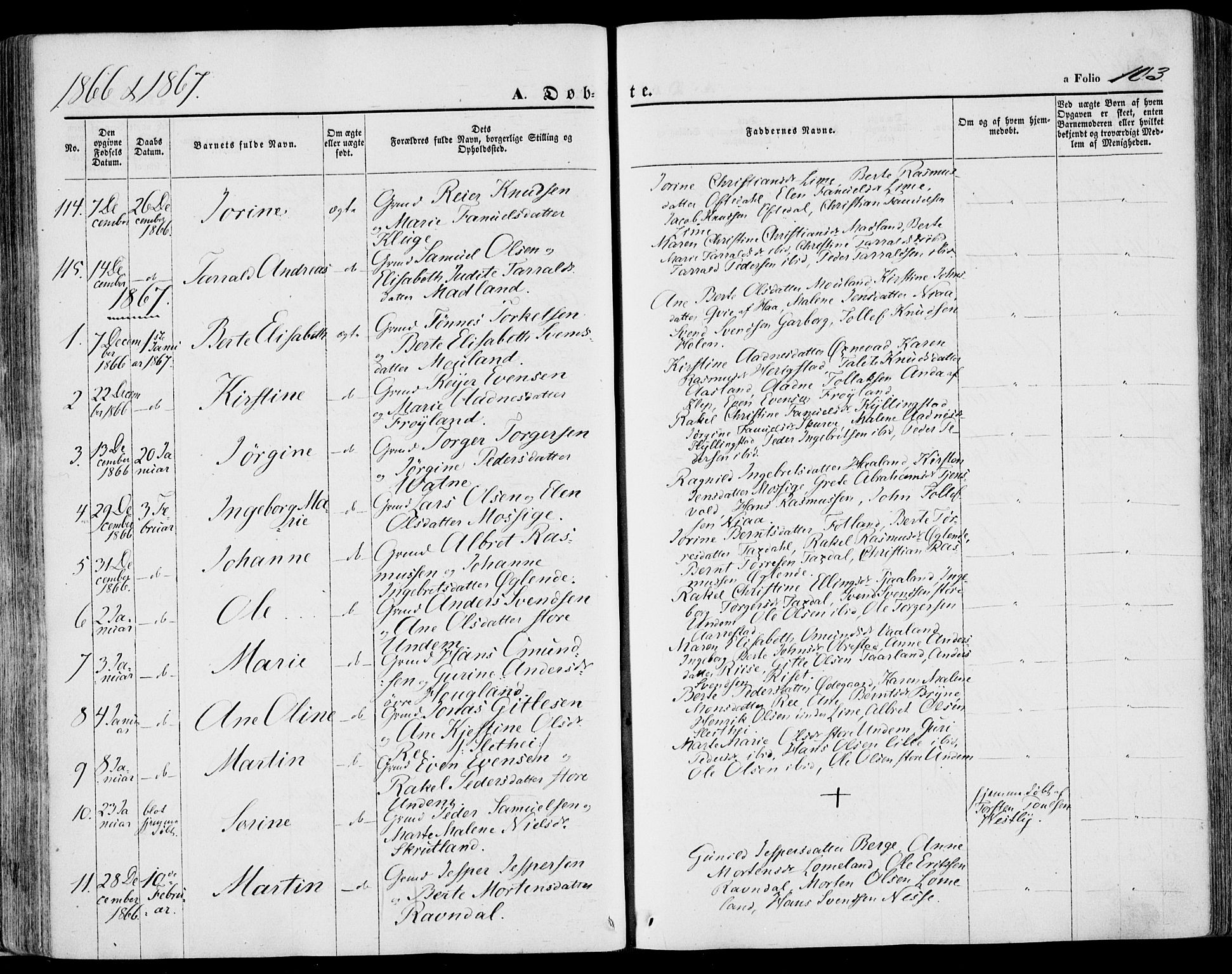 Lye sokneprestkontor, SAST/A-101794/001/30BA/L0007: Parish register (official) no. A 6, 1856-1871, p. 103