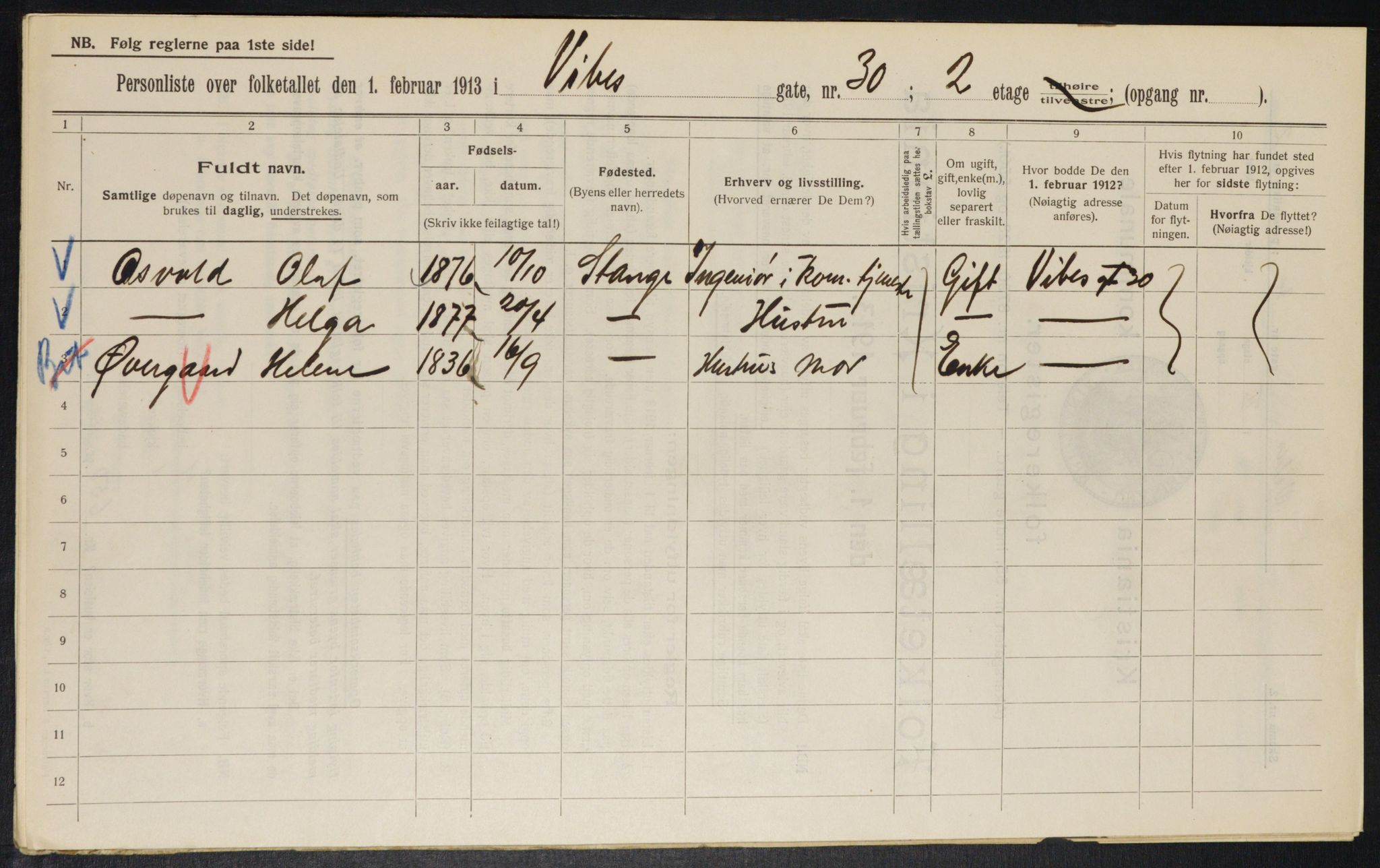 OBA, Municipal Census 1913 for Kristiania, 1913, p. 123321