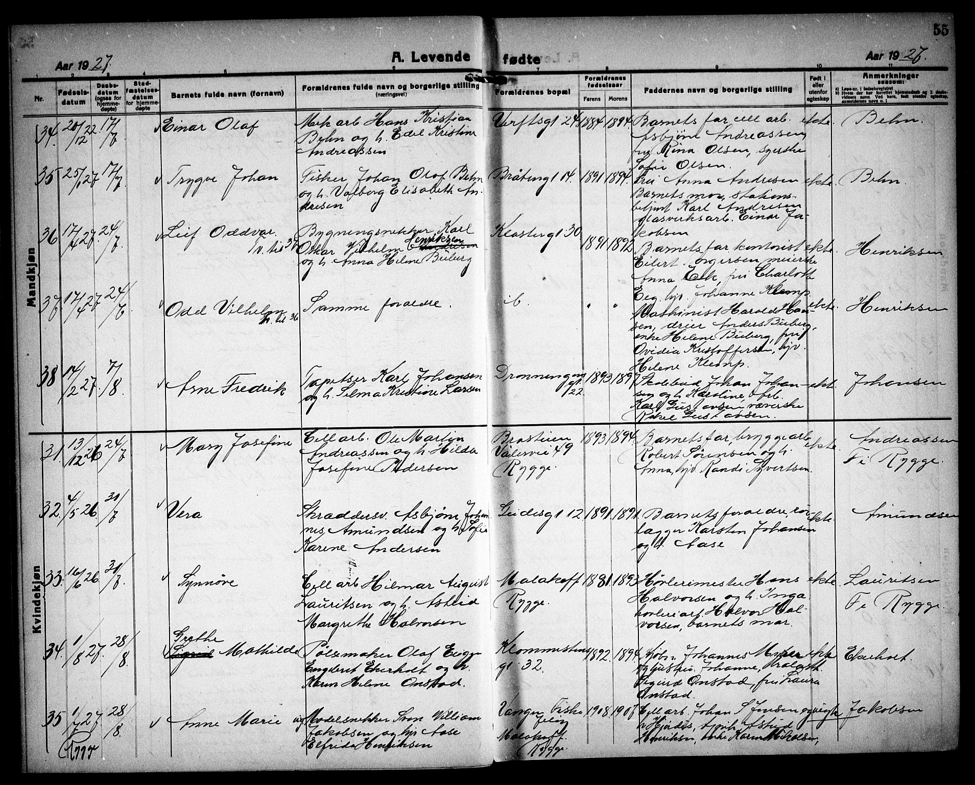 Moss prestekontor Kirkebøker, AV/SAO-A-2003/G/Ga/L0009: Parish register (copy) no. I 9, 1924-1937, p. 55