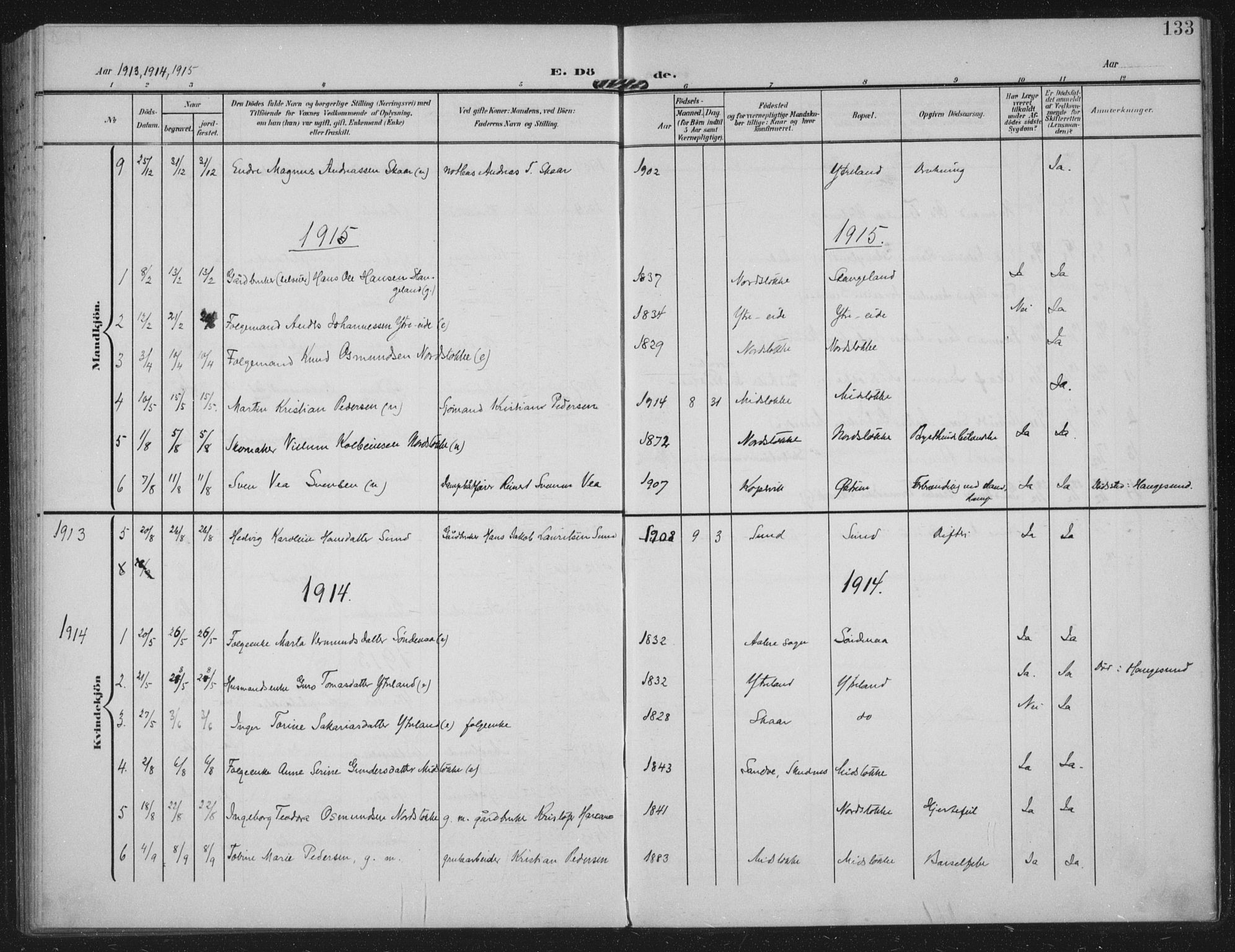 Kopervik sokneprestkontor, AV/SAST-A-101850/H/Ha/Haa/L0003: Parish register (official) no. A 3, 1906-1924, p. 133