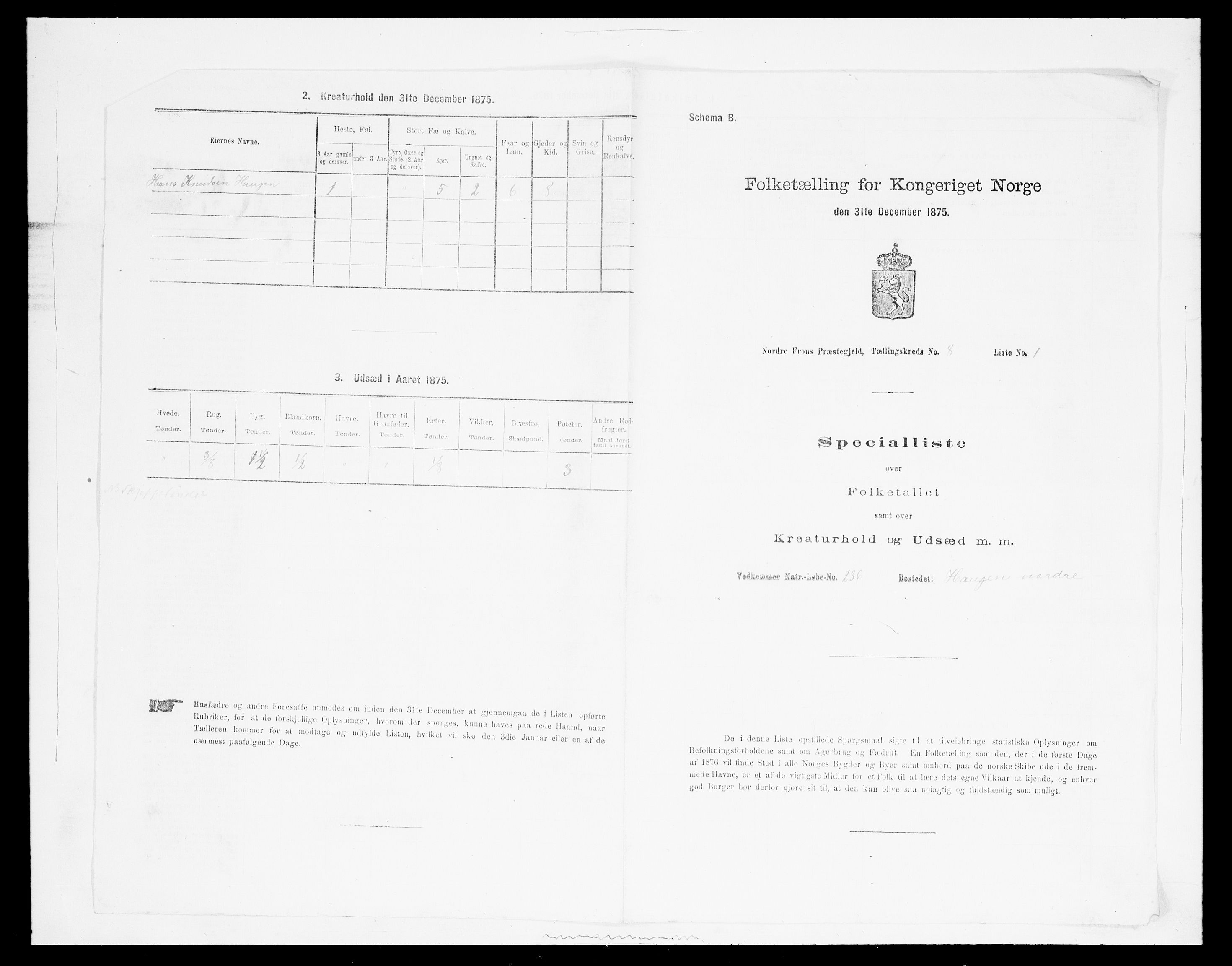 SAH, 1875 census for 0518P Nord-Fron, 1875, p. 1437