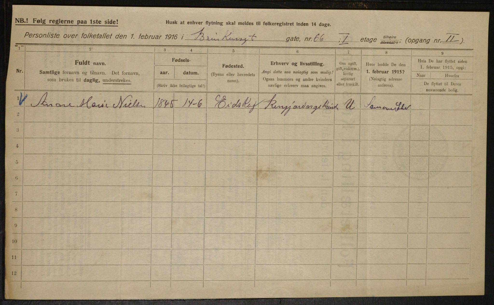 OBA, Municipal Census 1916 for Kristiania, 1916, p. 9284